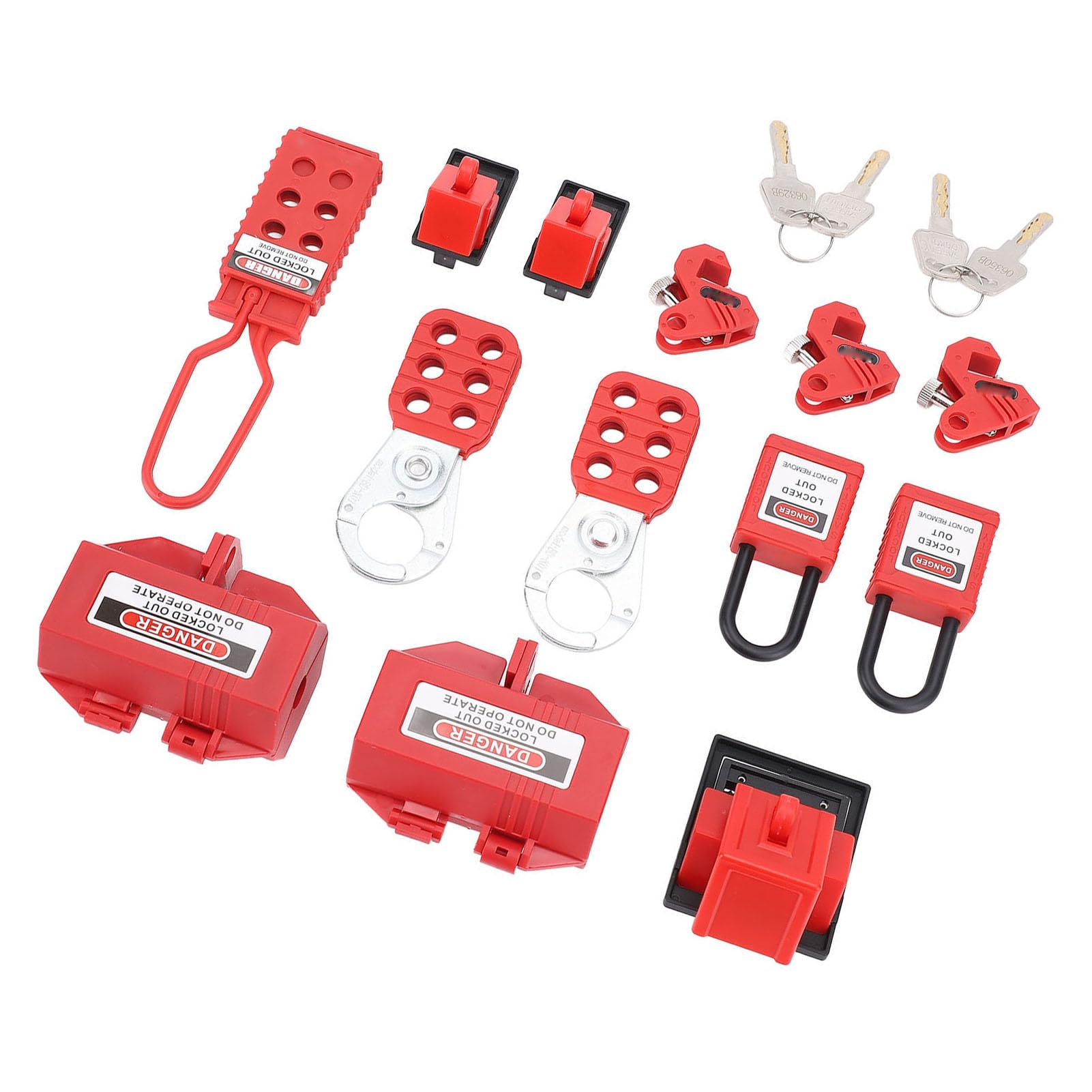 Kit de Bloqueo y Etiquetado, Kit Loto de Seguridad Eléctrica que Incluye Bloqueo de Disyuntor con Abrazadera, Candados, Cerrojos, de Enchufe, Cable, Válvula de Bola, Caja de Herramientas,