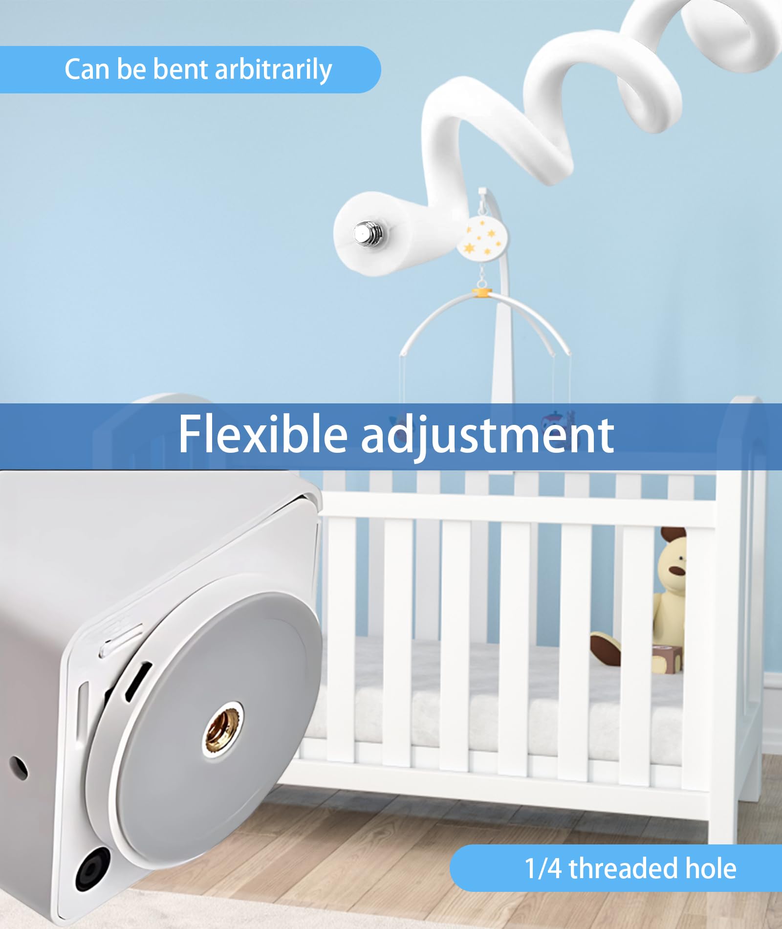 1/4 Threaded Hole, Flexible Baby Monitor Mount, Universal Baby Monitor Stand, Soft Material, No Drilling, Universal Fit for Cribs, Strollers(White) - Image 6 thumbnail