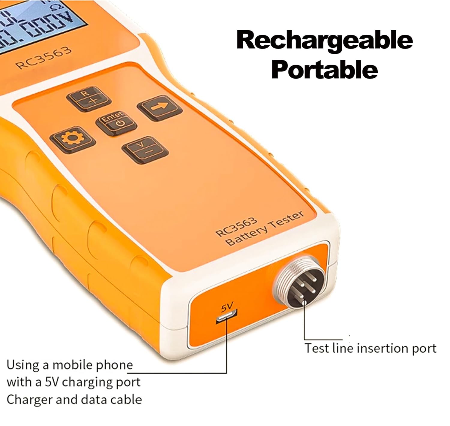 Battery Tester, Battery Internal Resistance Voltage Tester, 200Ω 100V Portable Car Battery Tester for High Accuracy True 4-Wire AC Sine Lithium Lead-Acid Battery Voltage Detector (RC3563)