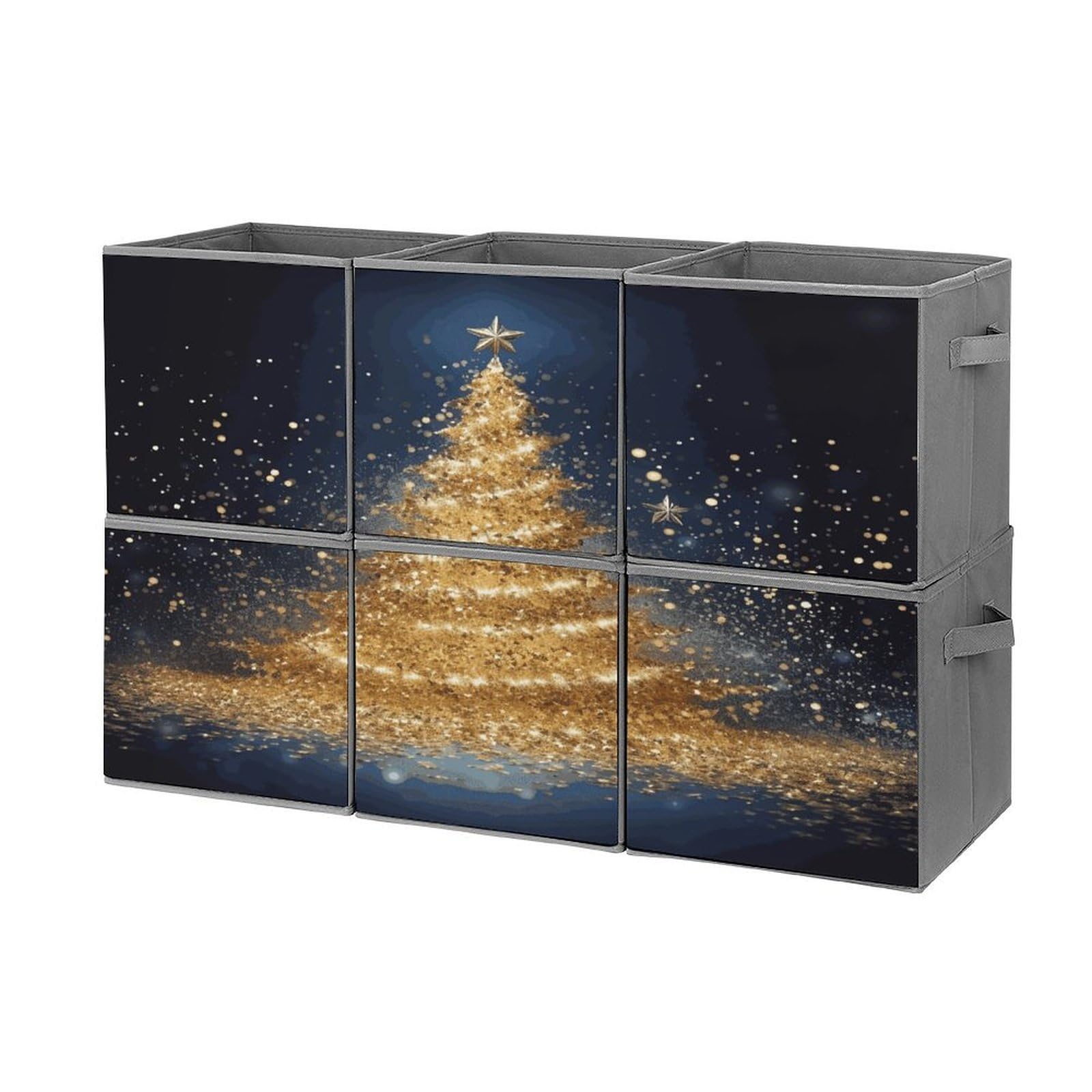 Fekiloot Style Golden Glitter Christmas Tree Storage Bin For Foldable And Handles,Closet Organizer Of 6-Pack Stackable,Storage Box For Living,Room, Office,Bedroom,Closet