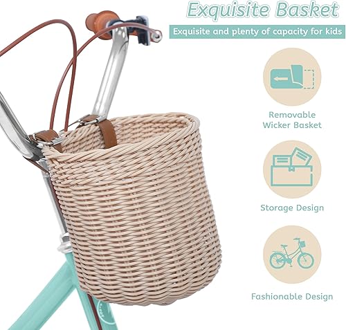 Miniatura 6 de Bicicletas para niñas de 8 a 12 años, bicicleta para niñas de 20 pulgadas con canasta, bicicletas ligeras para niños con freno en V delantero +