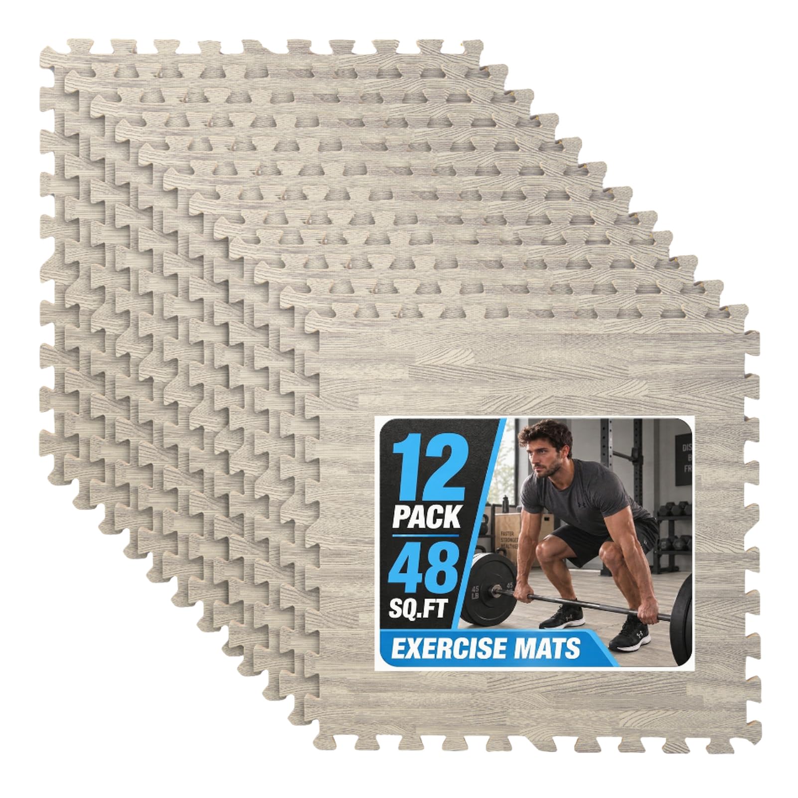 Art3d EVA Puzzle Exercise Mats, 24"x24", 1/2" Thick,12-Pack,Grey Oak