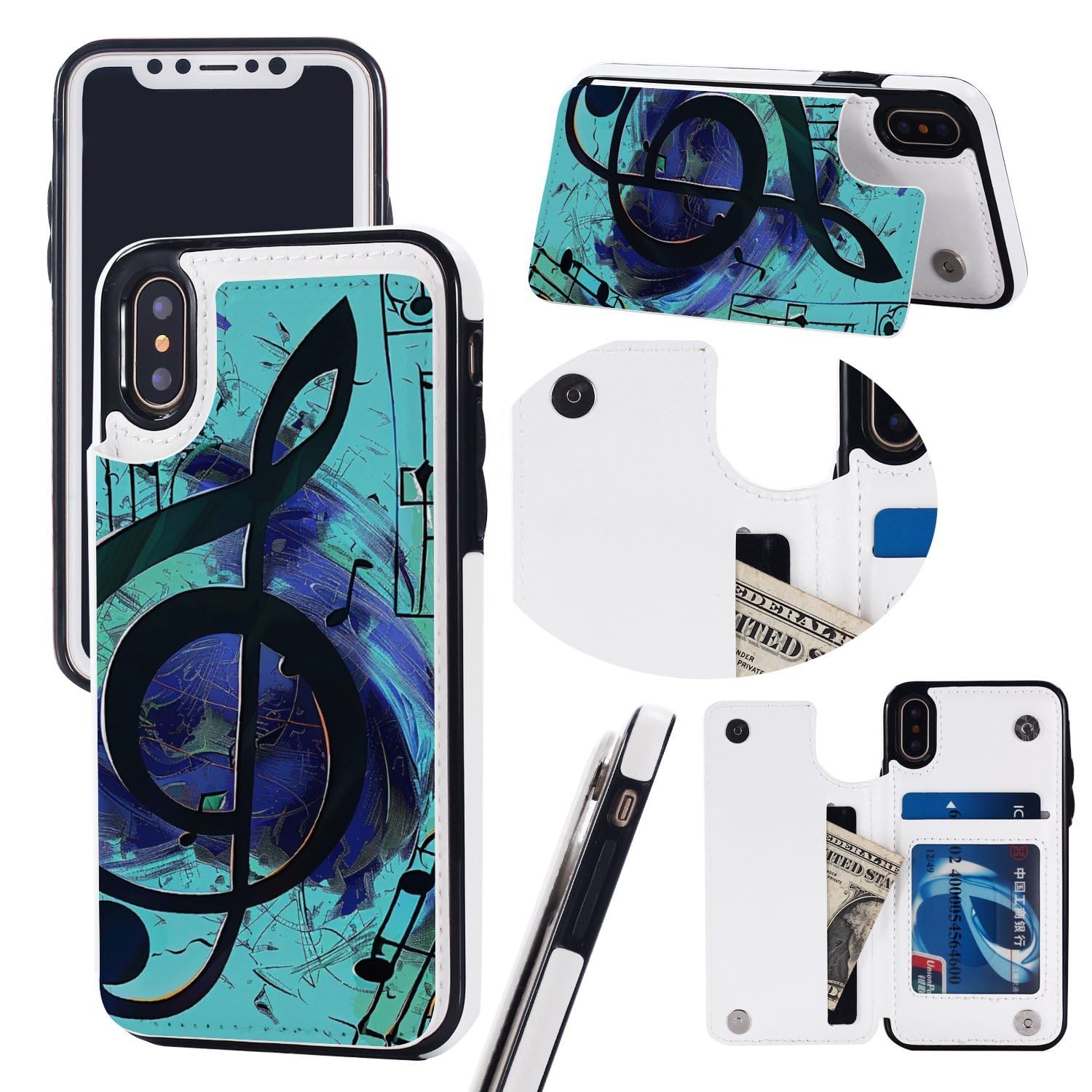 Funda tipo cartera para iPhone X/XS, funda de piel con tapa y ranuras para tarjetas
