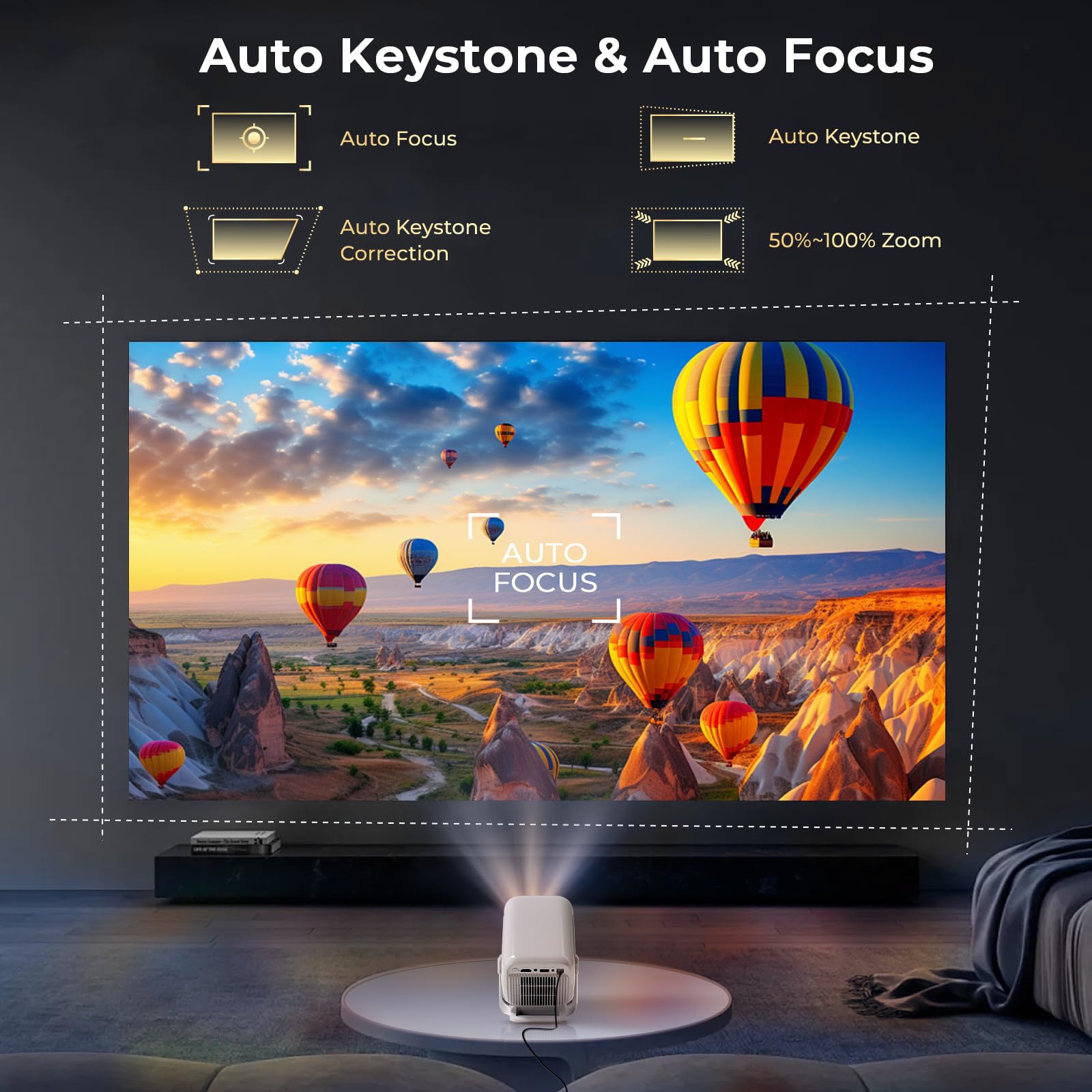 [Compatible con Netflix] Proyector Inteligente 1080P Nativo, Android 13 | Soporte 4K, Enfoque y Corrección Automáticos, 800 Lúmenes ANSI, Compatible con iOS/Android/TV Stick, LYNCAST