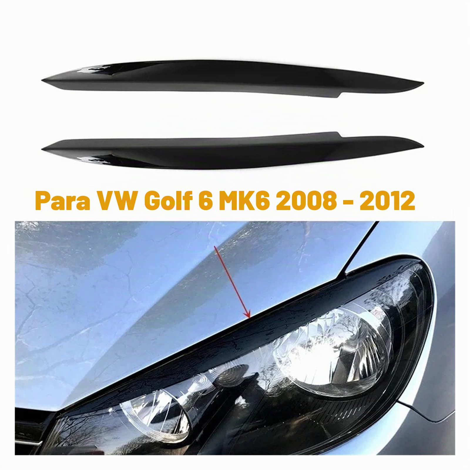 2 piezas de cubierta de párpados de faros delanteros, moldura de cejas for VW Golf 6 MK6 2008-2012, lámpara de faro delantero, accesorios for coche Cejas de faros