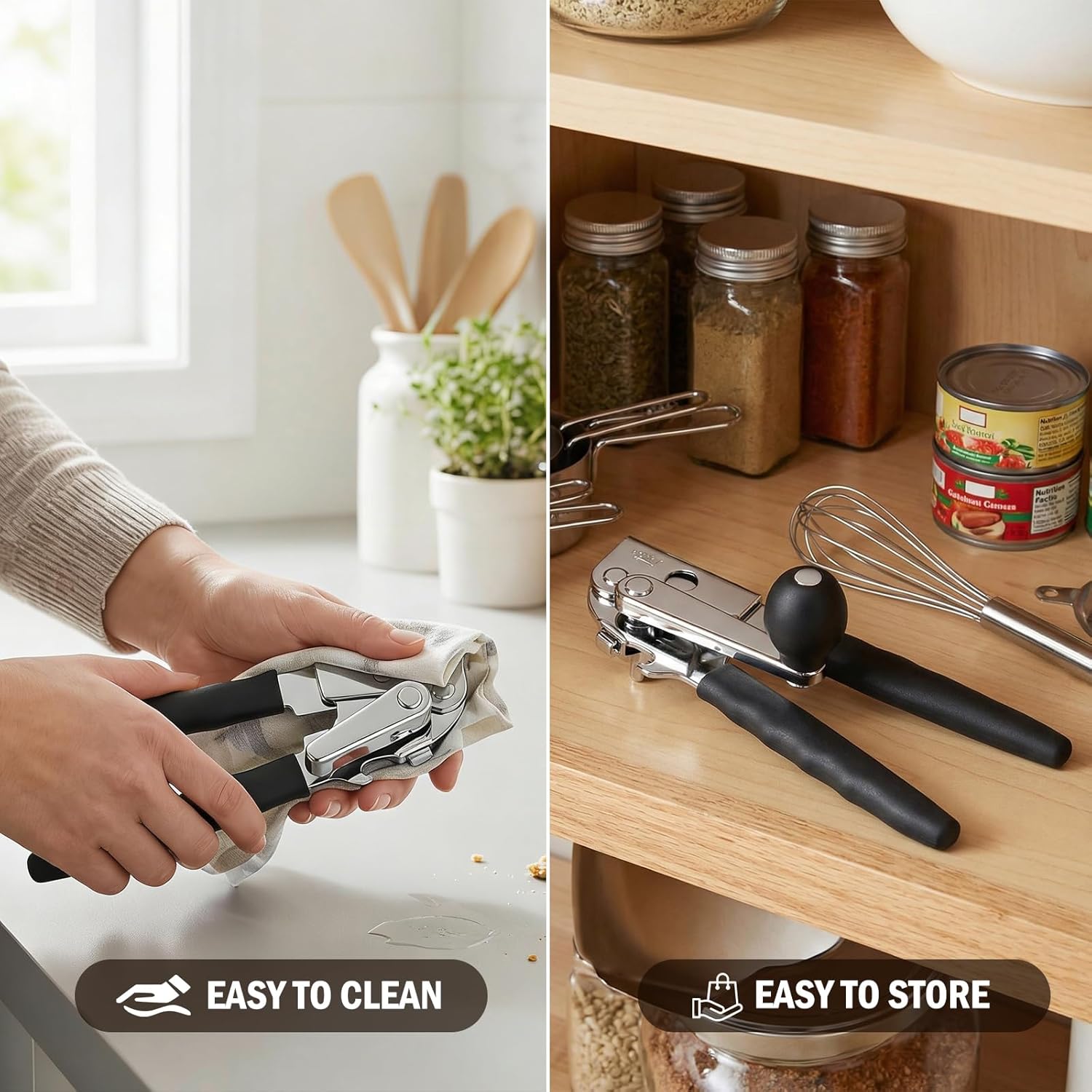 2Pcs Commercial Manual Can Opener, Stainless Steel Smooth Edge Heavy Duty Can Opener, Effortless Hand Operated Design for Seniors, Works with All Standard Cans for Kitchen & Outdoor BBQ