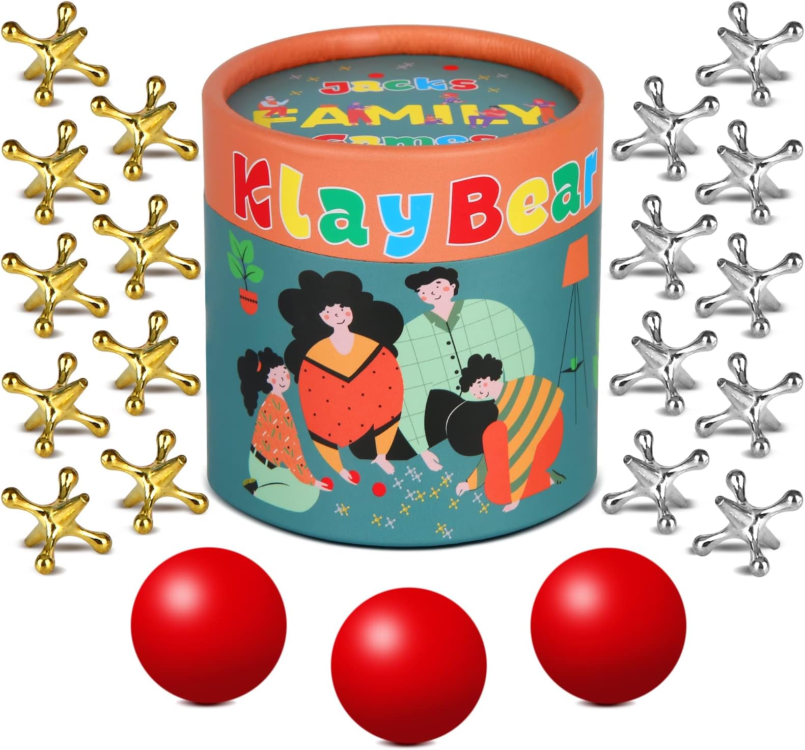 Jacks Game with Ball, Retro Vintage Jax Game for Kids and Adults, Classic Board Games with 18 Metal Jacks & 3 Red Rubber Balls, Old Fashion Traditional Table Games for Family Game Night