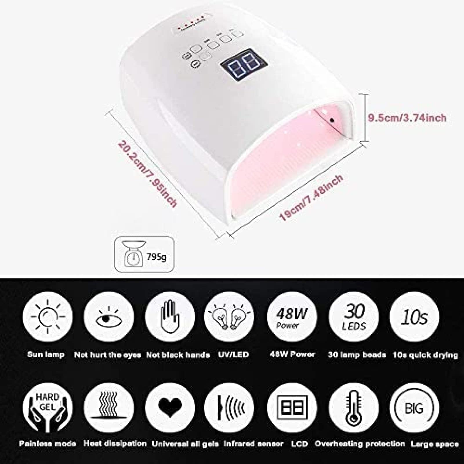 Lampada per Unghie Senza Fili PRO Gel 48W Lampada per Unghie LED UV Ricaricabile Lampada per Unghie Lampada polimerizzatrice per unghia e unghia del Piede, Asciugasmalto per Unghie Strumenti