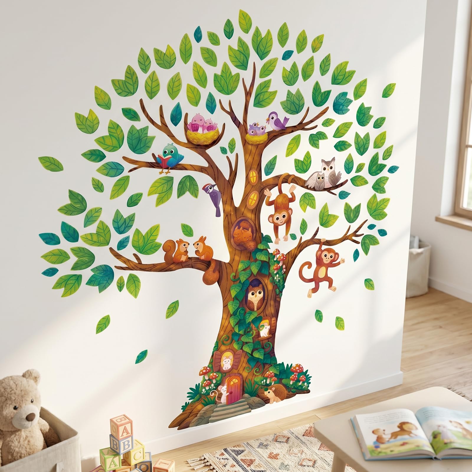 Decowall Tree B Giant Woodland Tree Wall Stickers, Forest Animal Tree Wall Decals For Nursery Bedroom Living Room Decor (Dl4-2303)