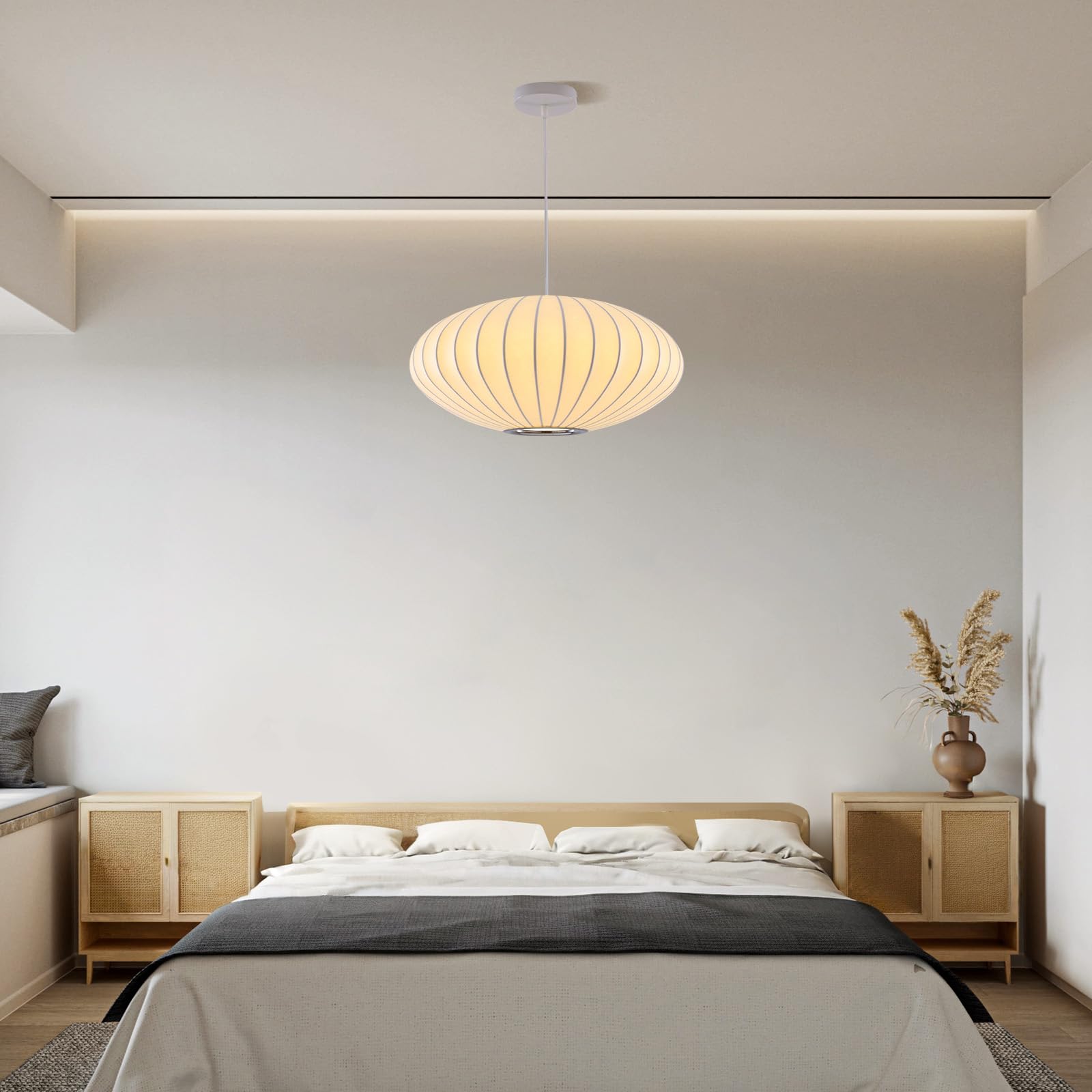 Moderner Stoff Deckenlampe Laterne Lampe Weiß Blase Deckenleuchte Japanischen Stil Hängelampe Lampenschirm Kunstseide Pendelleuchte Geeignet Für Wohnzimmer Esszimmer Schlafzimmer Foyer 40cm