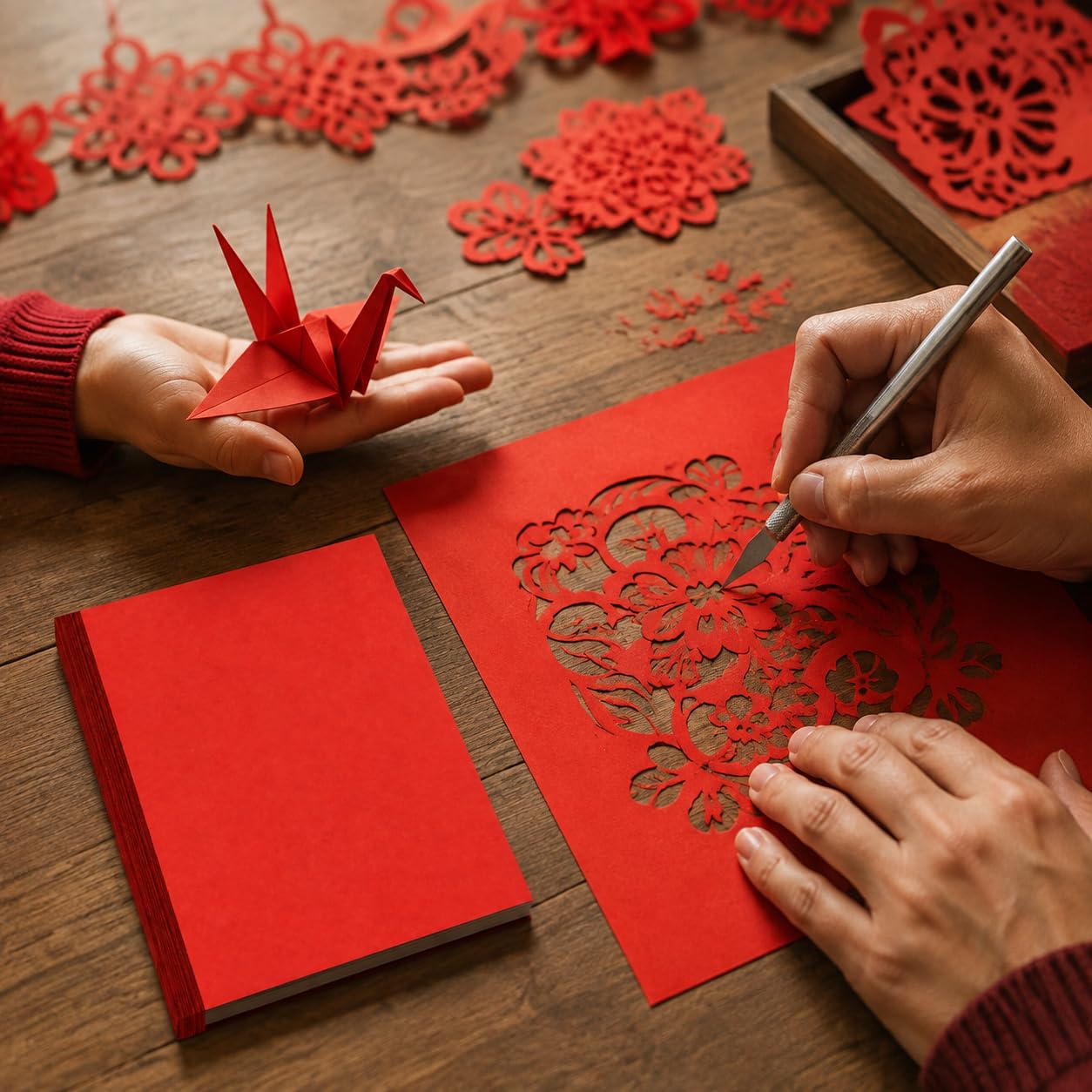 Cartulina Rojo Chino Uniforme y para Proyectos coración Fiestas Temáticas Tarjetas Naviñas Papel para Manualidas Escolares Plegado Creativo Acuado para Adorno Hogar, Rojo China 4K/250G/15 hojas
