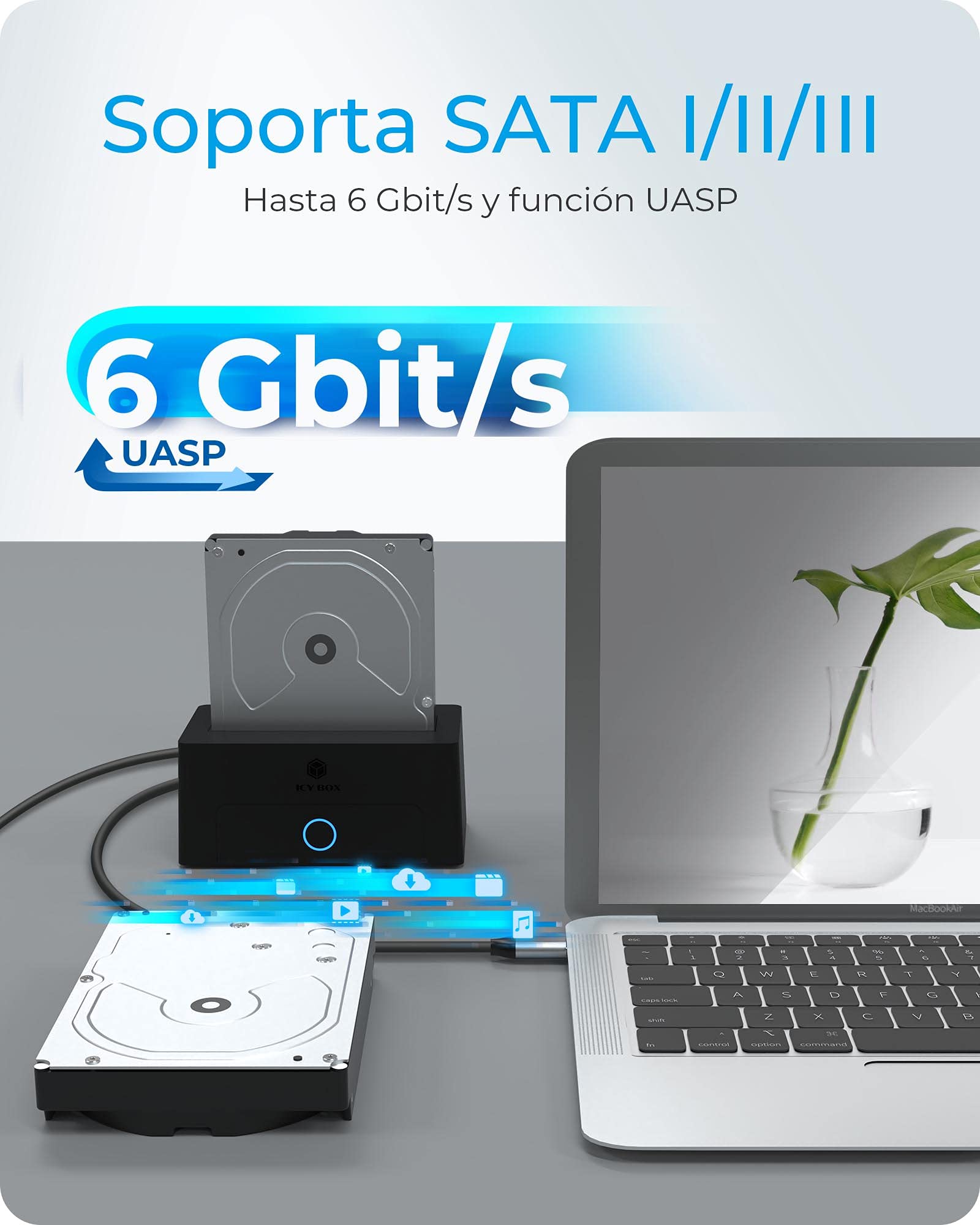 Icy Box Estación de Acoplamiento para Discos Duros y SSD USB 3.0, SATA 2,5" y 3,5", Negro