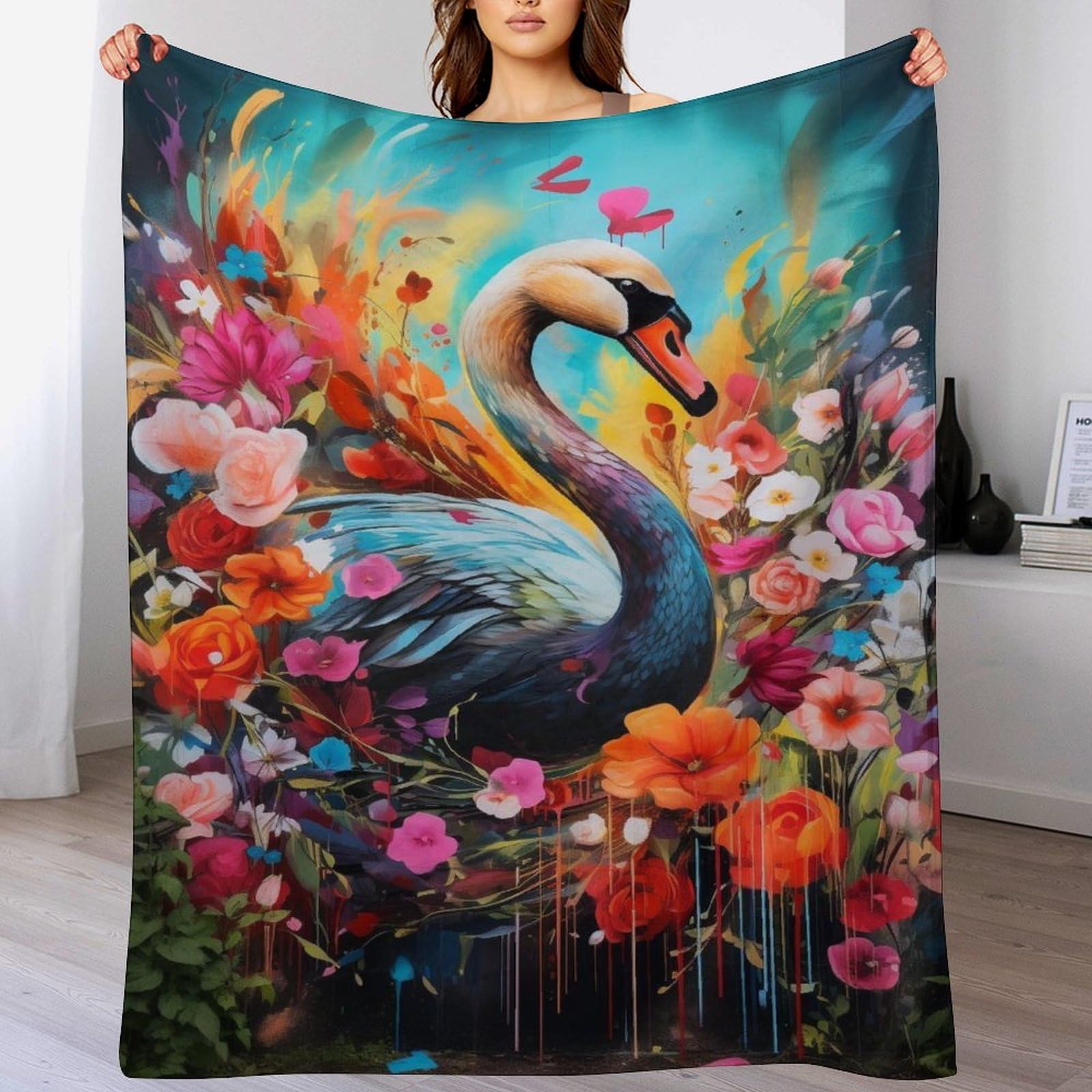 Couverture cygne flanelle contre le froid jeté de canapé 130x180