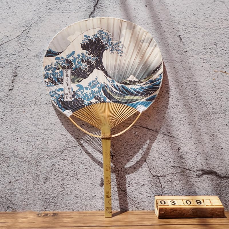 Abaodam Japanese Fan Round Fans Vintage Pattern Hand Paper Cooling for Outdoor Games Party Decoration Rave Lovers Style