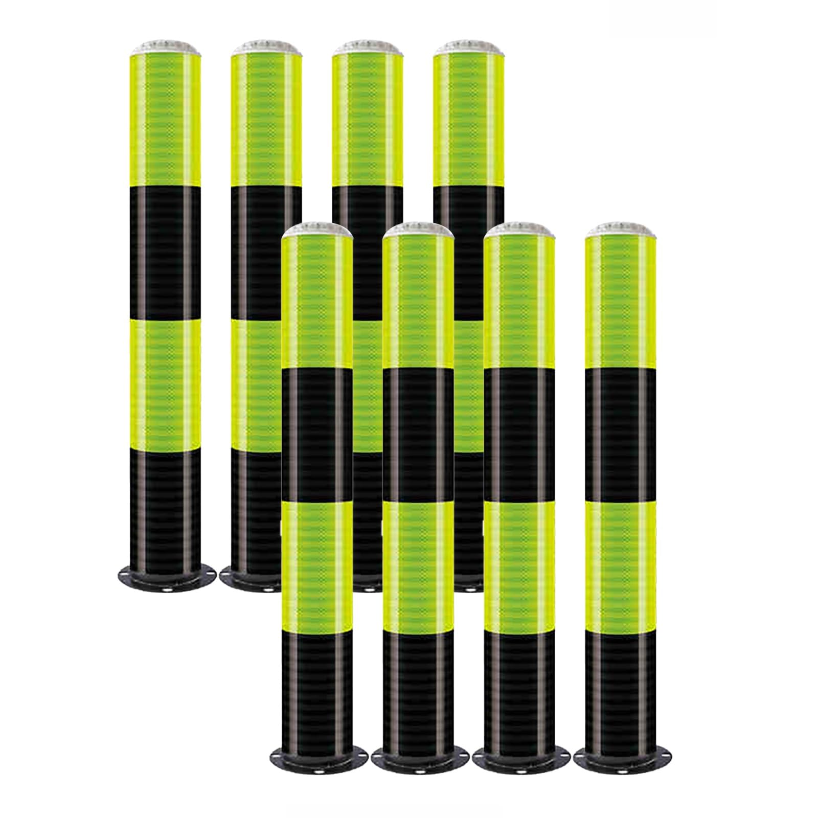 SGKOMN Heavy-Duty Steel Bollards - Reflective Safety Parking Posts with Anchor Bolts, High Visibility Security Barriers, Perfect for Traffic Control, 8pcs-Green