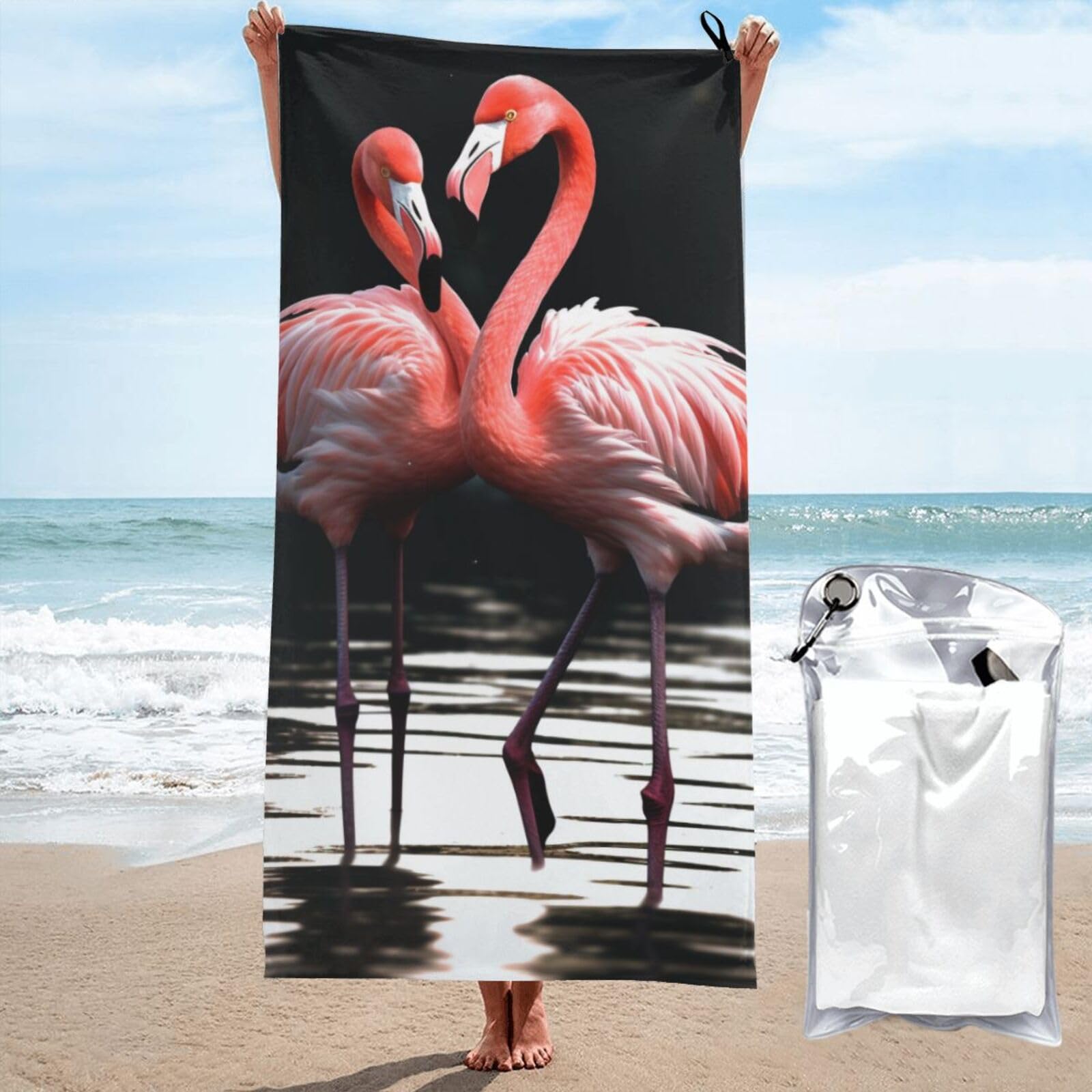 BWWHCCTI Cute Flamingo Printed Microfiber Quick Dry Beach Towel 70x140 CM, Fast Drying Bath Towels with Bags for Travel,Camping,Gym,Beach,Swimming,Yoga