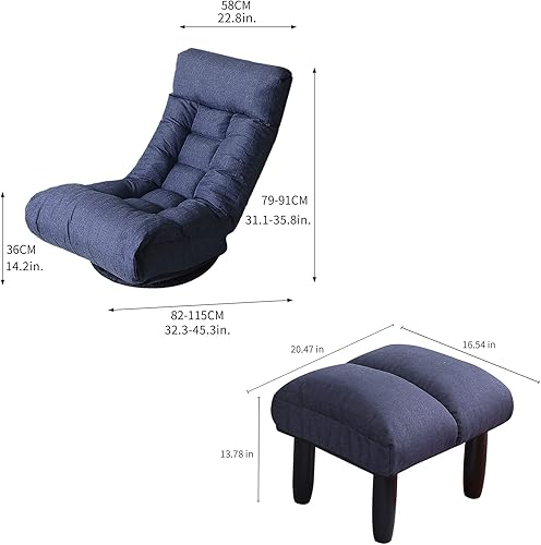 Miniatura 3 de DEPOINTER Sofá chaise lounge, silla giratoria de 360 grados, silla para juegos de suelo, sofá perezoso, 3 posiciones ajustables, sofá reclinable