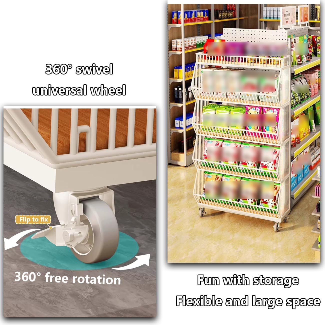 Expositor de supermercado con Ruedas - Estante Comercial de 5 Niveles, Gran Expositor para Snacks, despensa, Cocina, Cine en casa - Fácil Montaje