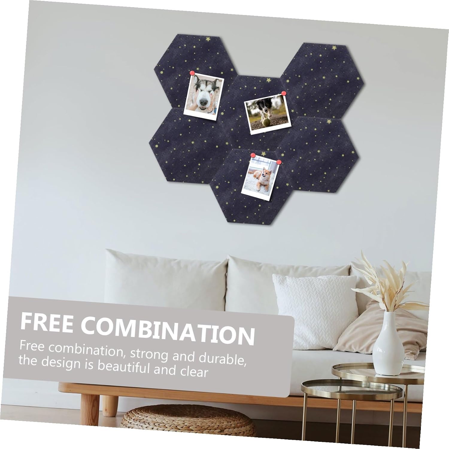 Veemoon 6pcs Felt Hexagon Tile Board for Wall Decor Message Board with Felt Material Soft for Home Classroom Decoration