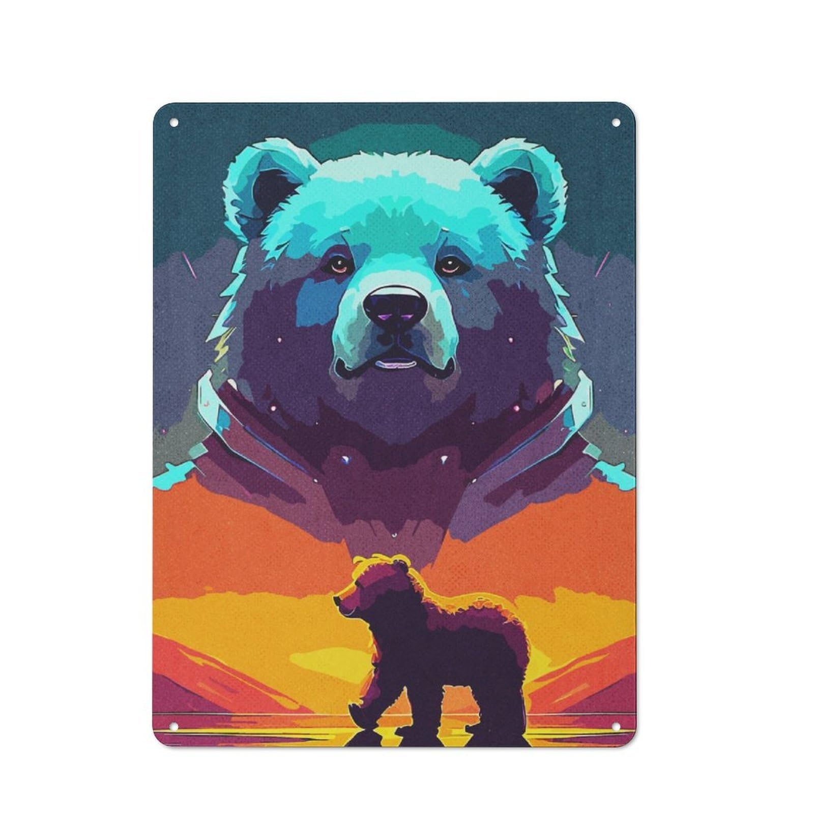 Tin Sign 40x30cm with Walking Bear for Pub Or Café, Rustic Decor, Wall Decoration for A Recently Updated Pub And Café
