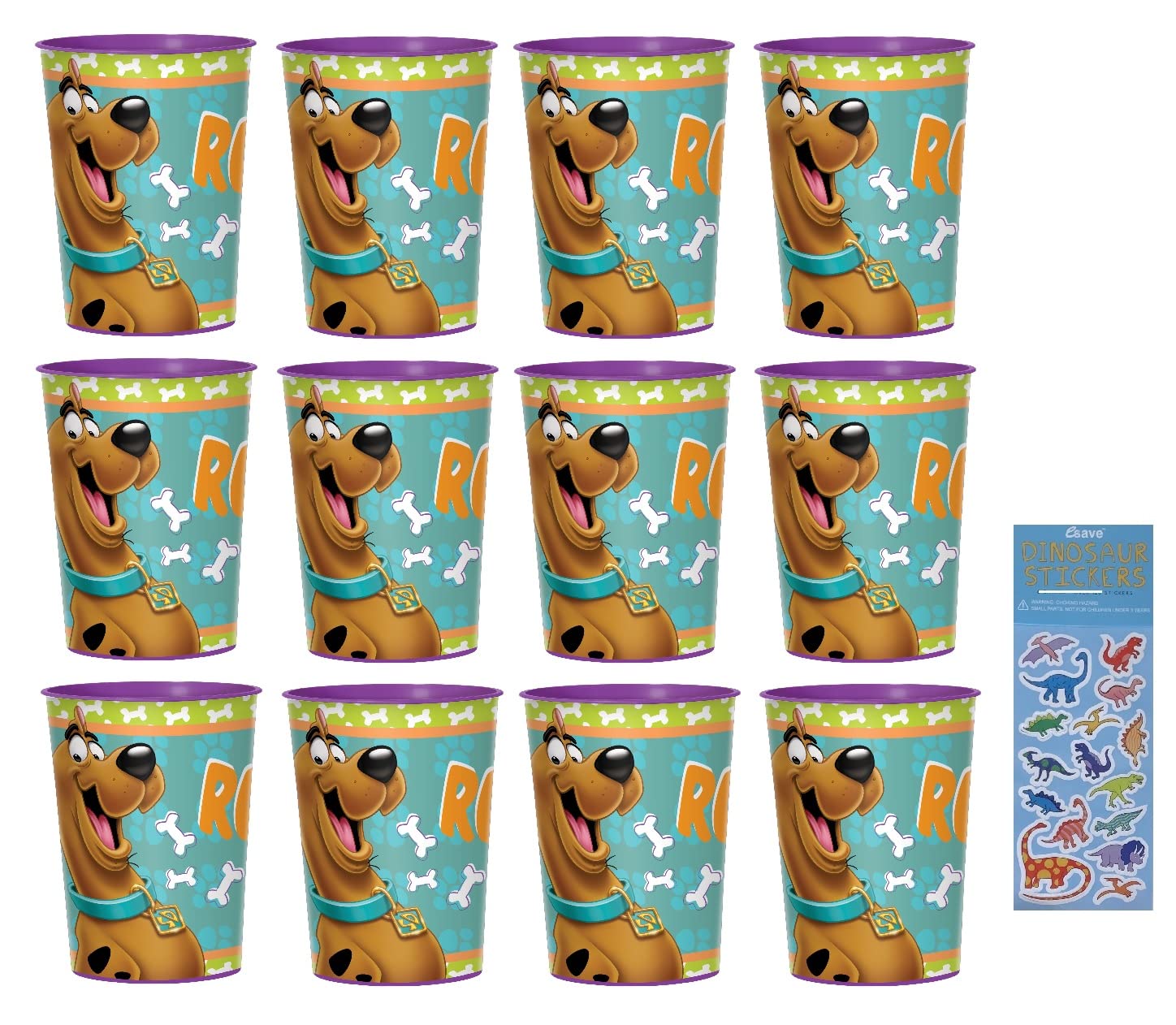 amscan Scooby Doo Zoinks Birthday Party Supplies Bundle includes Plastic Reusable Cups 16oz - 12 Count