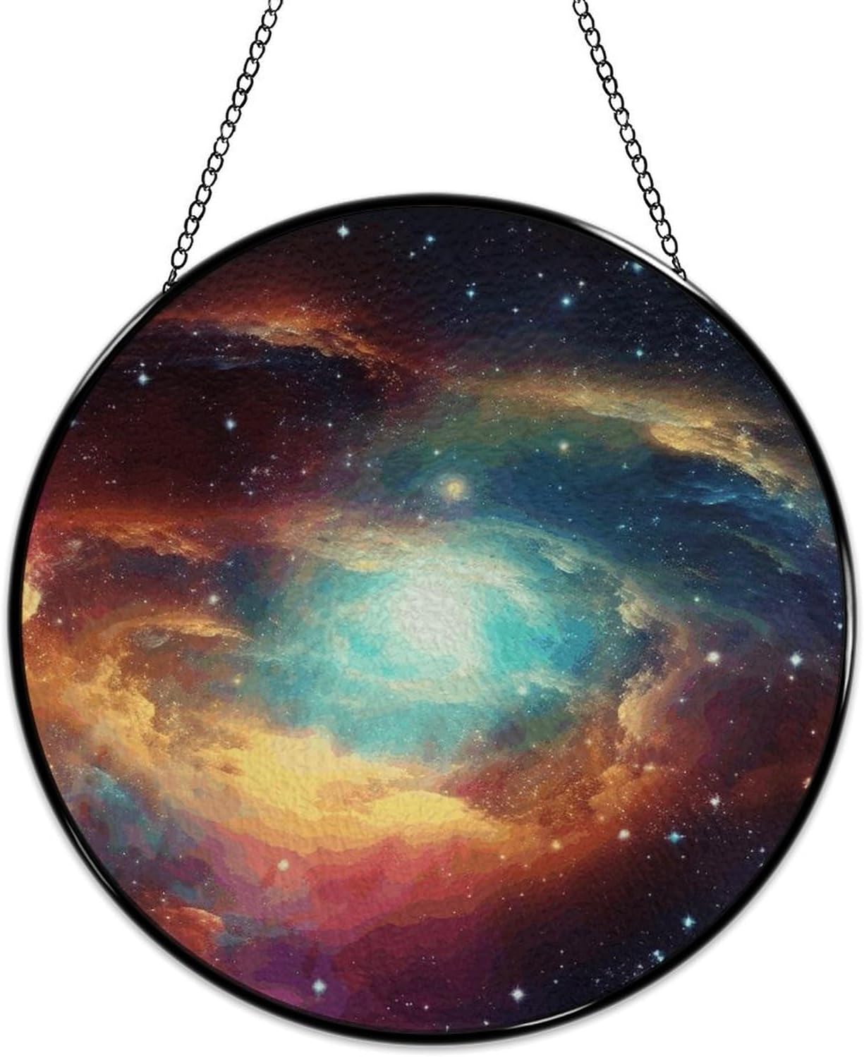 30x30cm Round Stained Glass Suncatcher for Window Hanging Decor with Chain