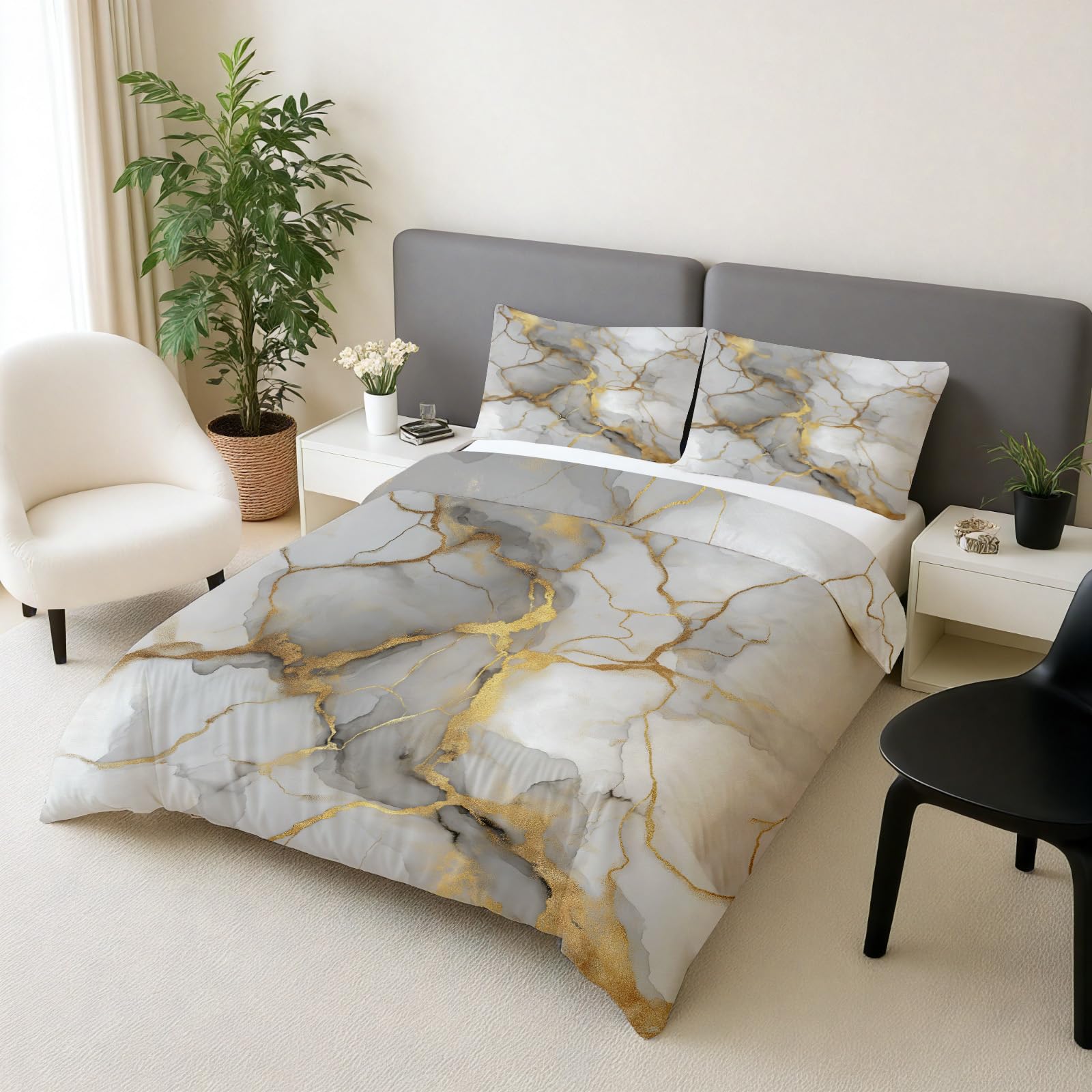Parure de lit esthétique 220x240 en microfibre tissage premium motif marbre