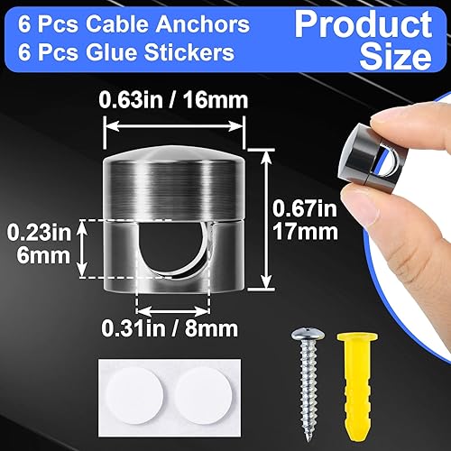 Miniatura 2 de 6 juegos de soportes de cargador para cables, soportes de anclaje de cable ajustables negros, clips de cable de metal adhesivos, organizadores de