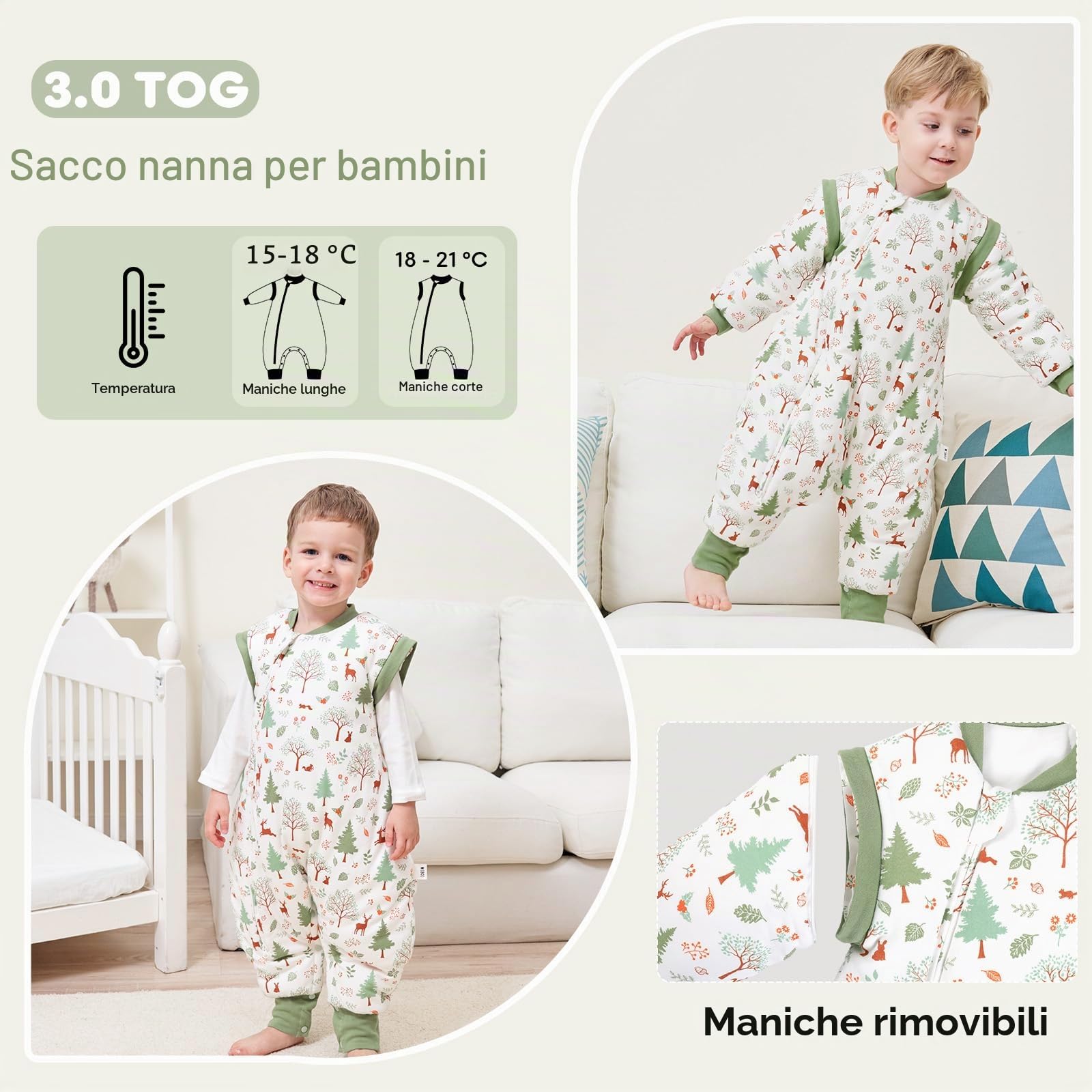 Looxii Bambino Sacco Nanna con Piedini Invernale Cotone 3.0 TOG Caldo Sacco a Pelo con gambe per Bambini Morbido Sacchi Nanna Perfetto per Neonati in 6-18 Mesi 70cm