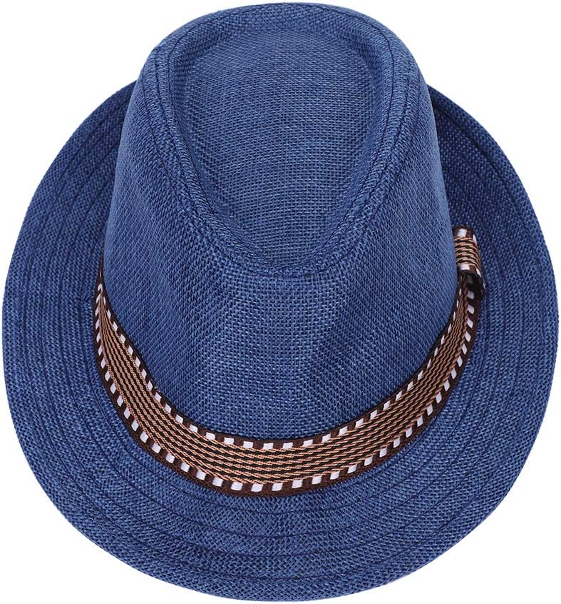 Kids Jazz Hat Panama Style Trilby Fedora Straw Sun Hat Short Brim Summer Sun Beach Cap for Boys Girls 5-8 Years - Image 3