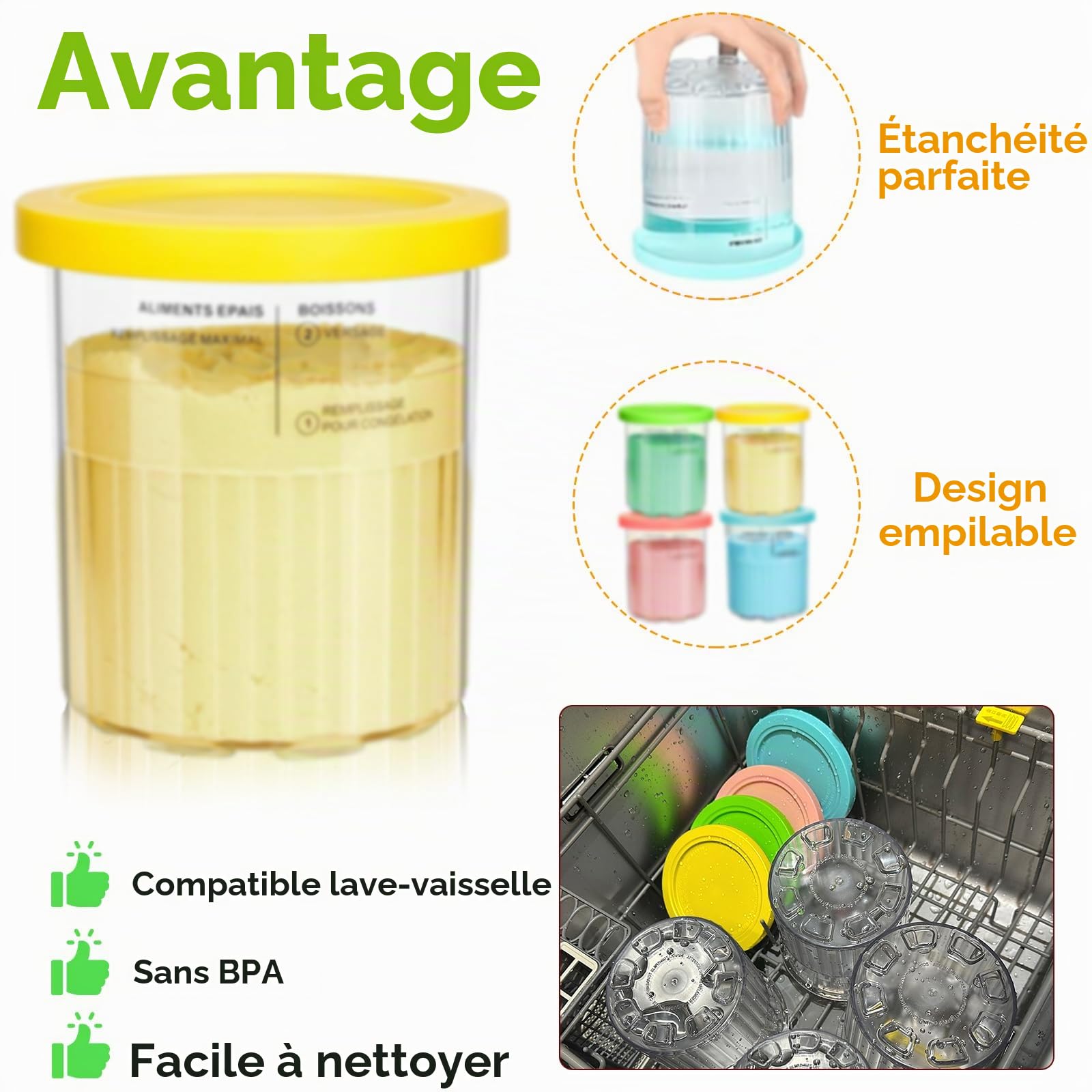 4PCS Pot pour Ninja Creamy Deluxe,680 ML Récipient pour ninja Creami pour NC500 NC501,Bacs À Crème Glacée avec Couvercle Et Cuillère,Accessoires per macchine del gelato