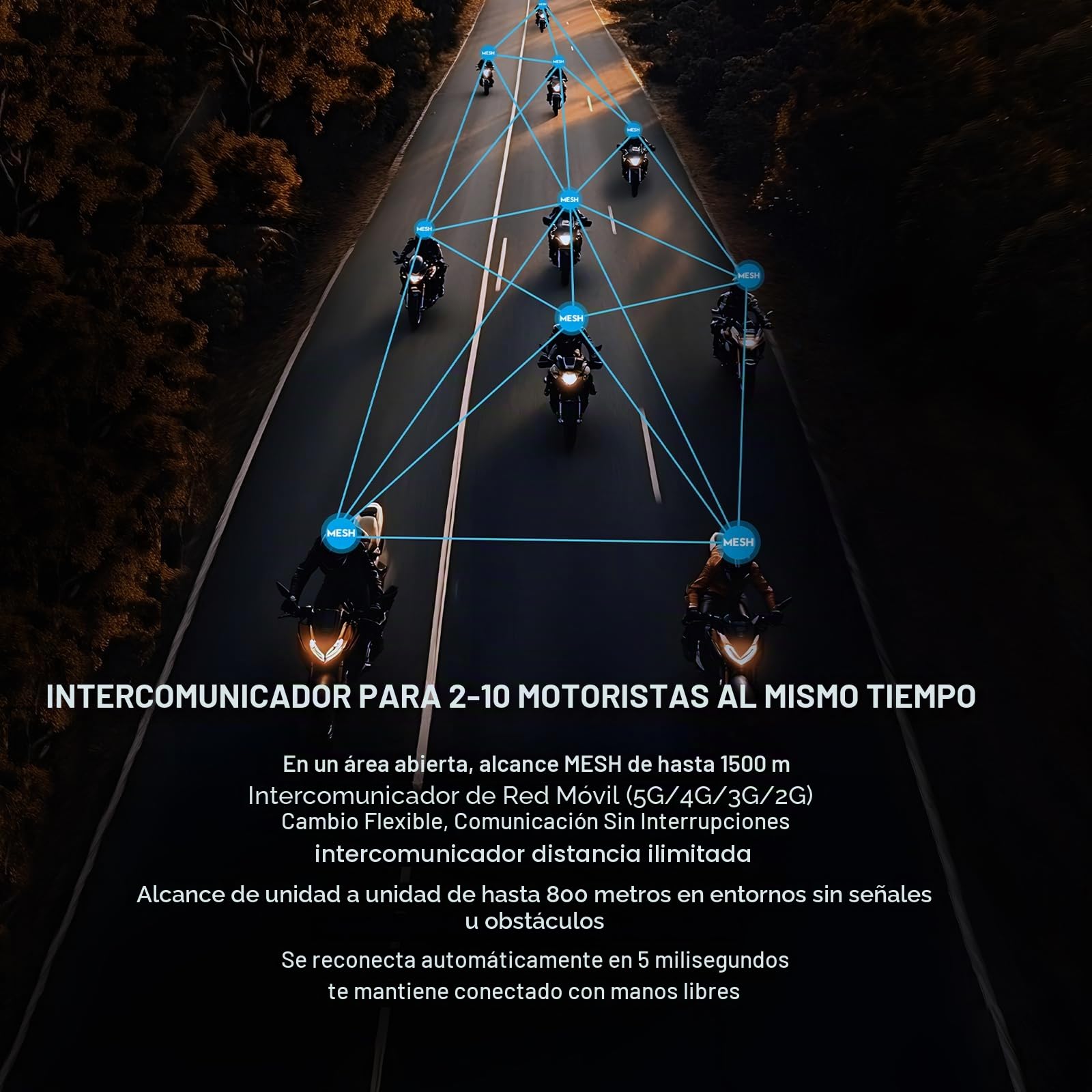 X10 Sistema de Intercomunicación Bluetooth para Cascos de Moto, Mesh 4.0 + Conexión 5G Móvil para Grupos, Compartir Música e IP67 Resistente al Agua Comunicación Grupal par (Verde)