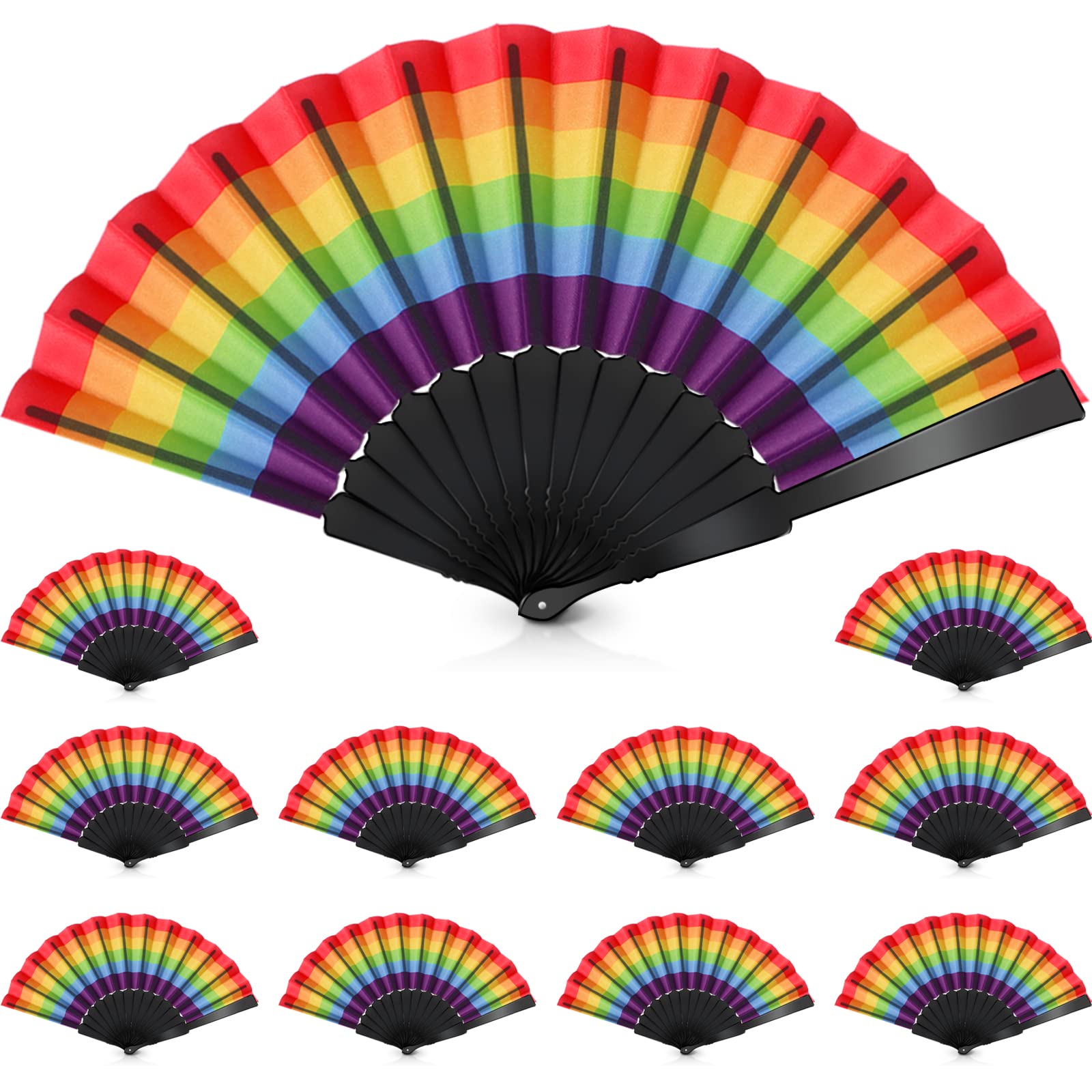 Hoteam 36 Pcs Rainbow Hand Fans Gay LGBT Fans Plastic Pride Decorative Folding Fans Chinese Colorful Hand Held Fan Rainbow Party Fans Foldable Dance