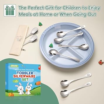 Stainless Steel Toddler Spoons Set - 12 Pieces Food Grade Kids Spoons Set Safe Kids Silverware Children Small Spoon Metal Toddler Utensils Mirror Polished Sturdy and Durable Dishwasher Safe