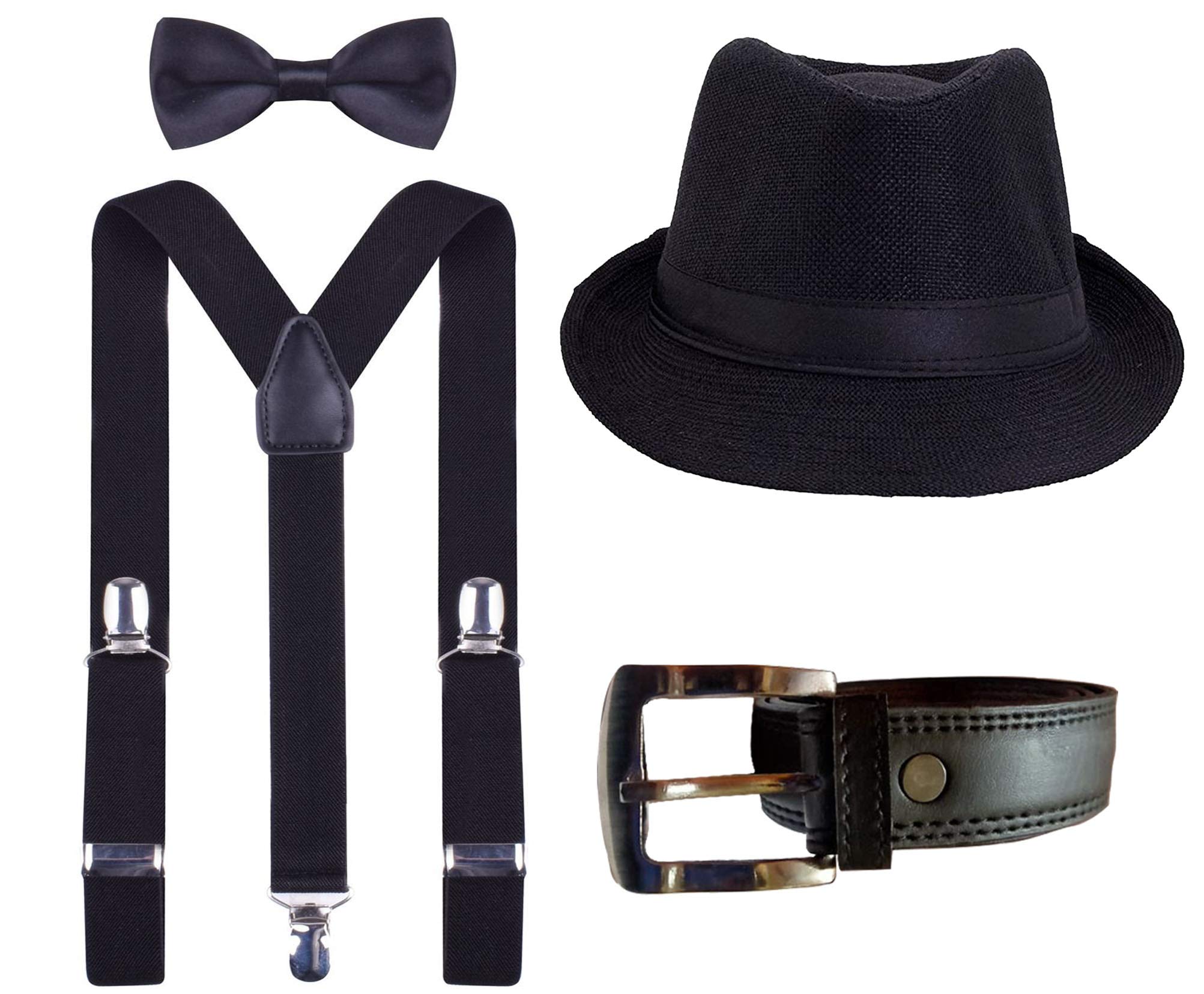 happykidsSuspender and Classic Pre-Tied Bow Tie Solid Tuxedo with matched Blended Fedora Hat for Kids(1-4 Years)