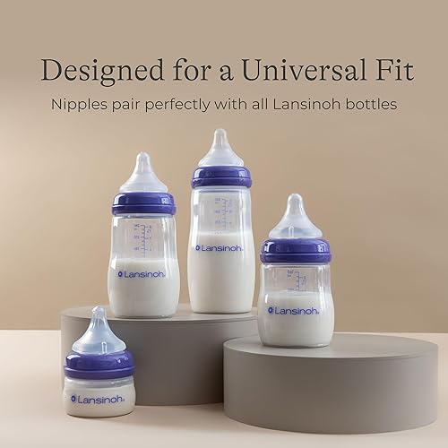 Miniatura 9 de Lansinoh Biberones anticólicos para bebés que amamantan, 2 onzas, 2 unidades, con 2 pezones de flujo extra lento para recién nacidos, talla XS