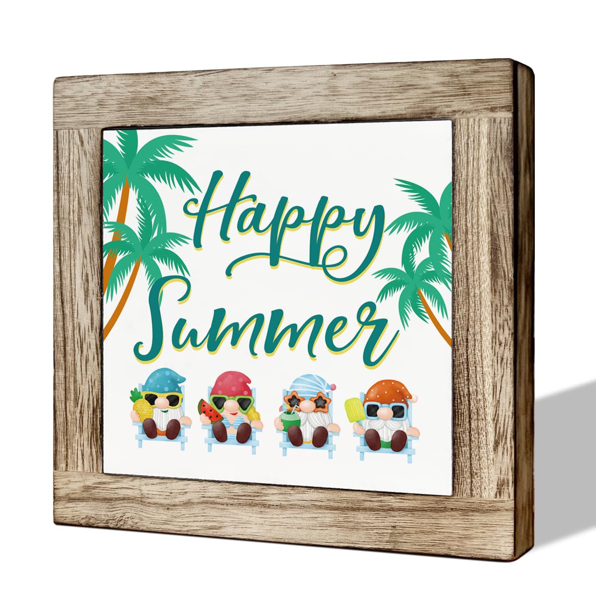 Happy Summer Sign, Wooden Box Signs for Home Decor, Cute Summer Decor, Farmhouse Decor for Shelf, Summer Wooden Desk Sign, Coastal Themed Decorations for Home, Beach House, Seaside Cottage Decor