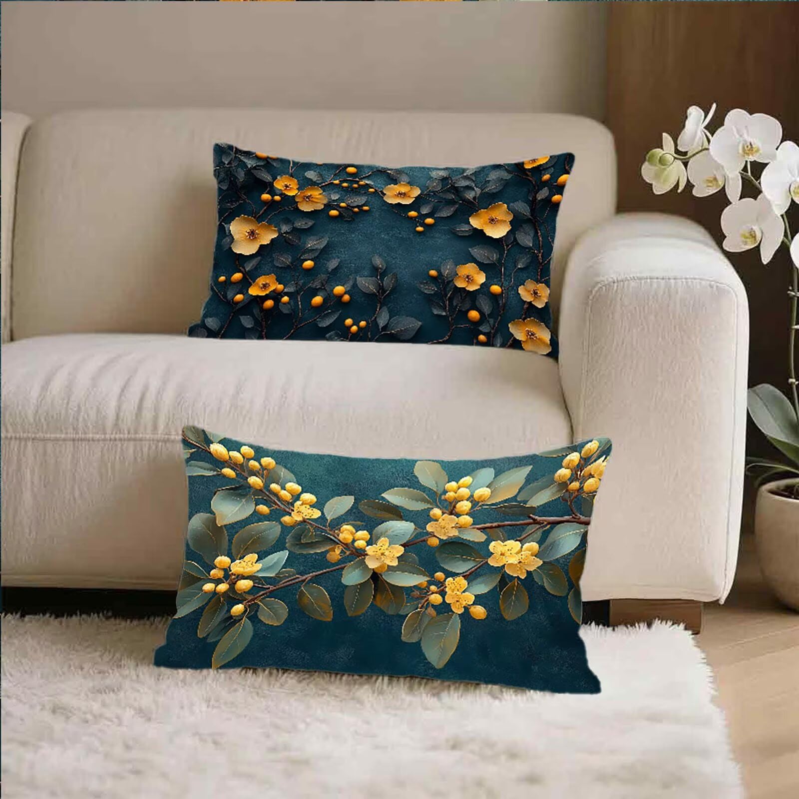 Federe Cuscino 60x80 Set di 2, Fiore Federe Cuscini Divano Velluto Morbido, Rettangolari Copricuscini 60x80cm Con Cerniera Invisibile, Copricuscino per Camera Casa Decorazioni, Nordico X-6328