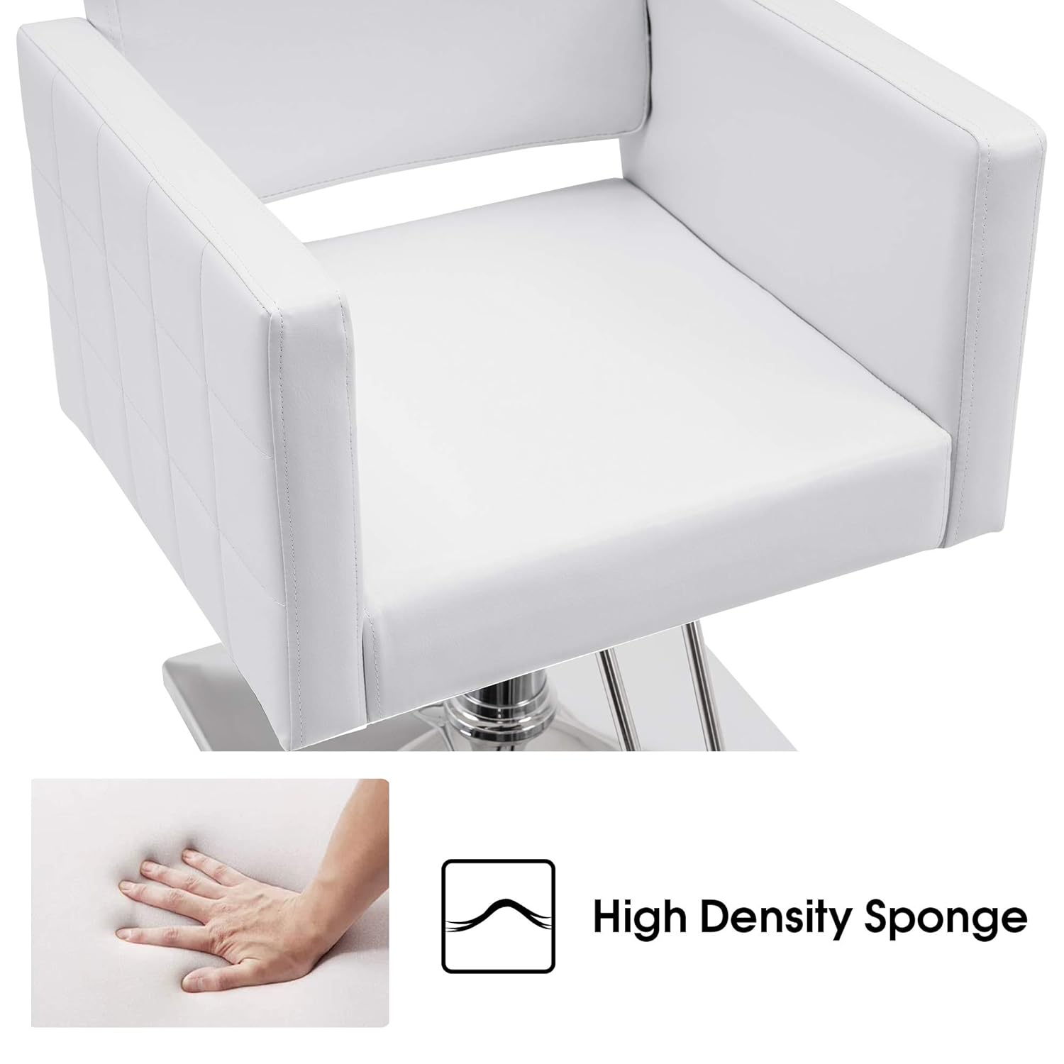 BarberPub Salon Chair for Hair Stylist, Hydraulic Stylist Chair, Adjustable Height, PVC Leather, 360 Degrees Swivel, Barbershop, Home Salon, Adult 8821 (Pure White)