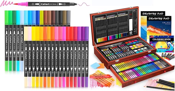 Caliart 34 Double Tip Brush Pens 153-Pack Art Supplies Kit