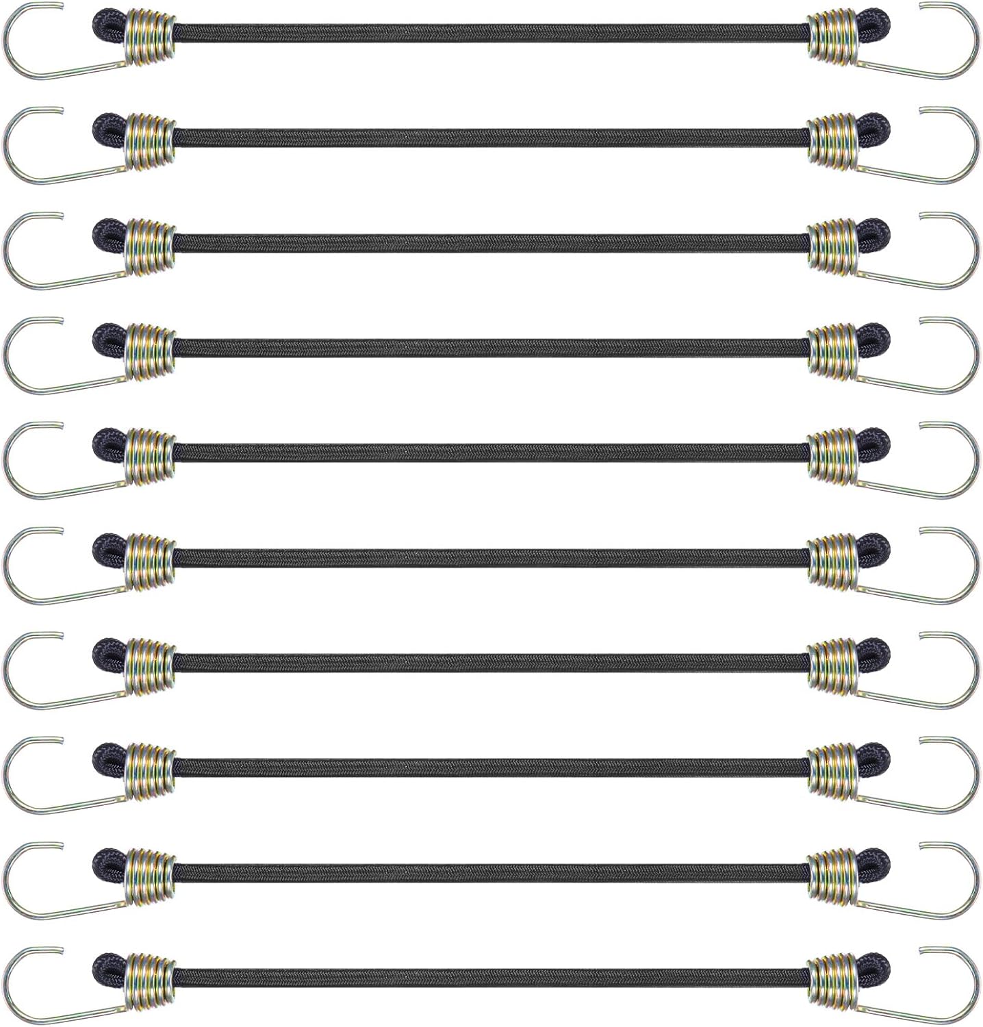 10 Pcs Mini Bungee Cords with Hooks, 7.8 Inch Heavy Duty 4 mm Industrial Elastic Bungee Straps, Metal Hooks Short Bungees Cords for Camping, Tents, Tarps, Trucks, Bikes, Luggage Outdoor Use (Black)