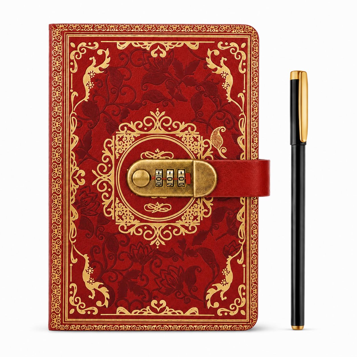 SIMDAO A5 Journal With Lock, Vintage Leather Notebook, 200 Pages Lined Paper, Secret Diary With Combination Password, Notebook With Pen Set for Women, Girls, Travel Writing (Reddish-brown) — image 1