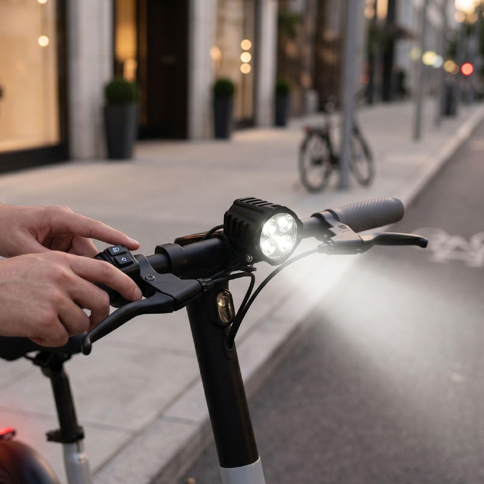 Luocute Juego de Luces para Bicicleta Eléctrica, Faro LED de 400 Lúmenes con Bocina, Luz Trasera con Señal de, Interruptor de Control del Manillar para Accesorios de Bicicleta