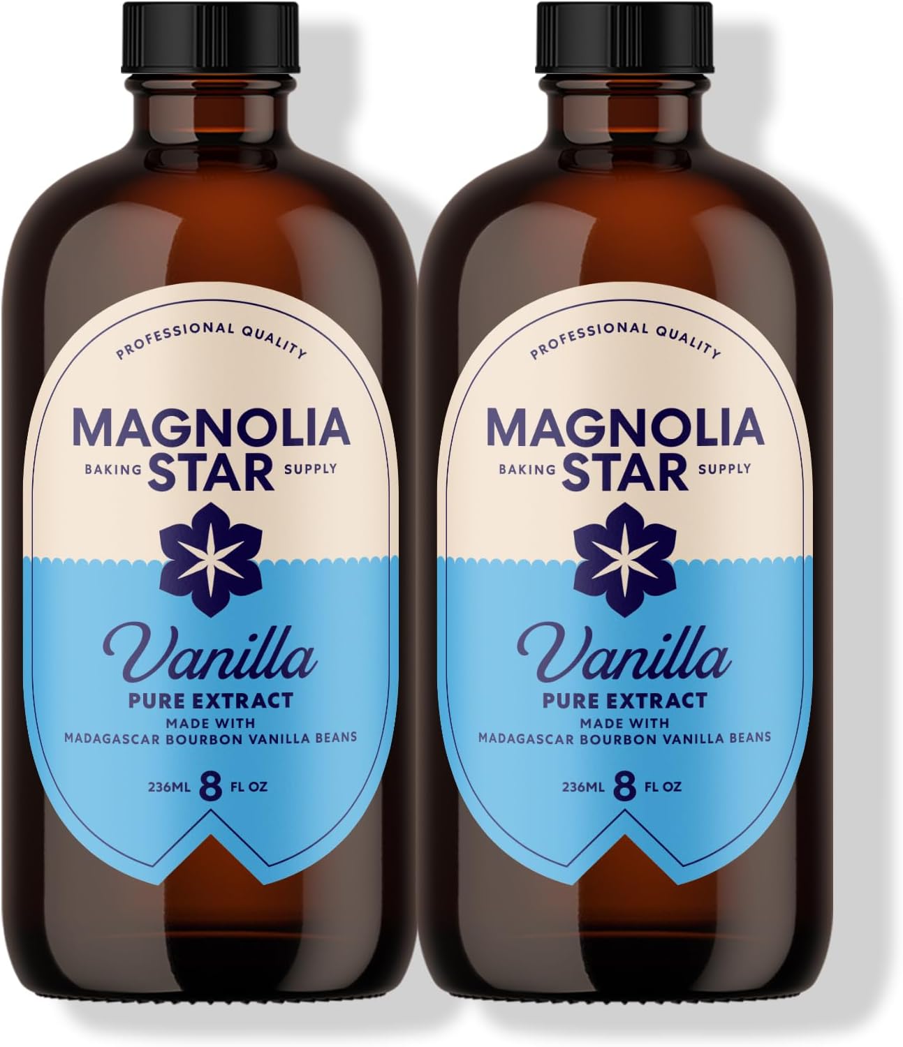 Magnolia-Star Pure Vanilla Extract, 16 oz., Made from Hand-Selected Madagascar Bourbon Beans, Non-GMO and Gluten-Free Baking Vanilla (8oz. Bottles, 2 Ct)