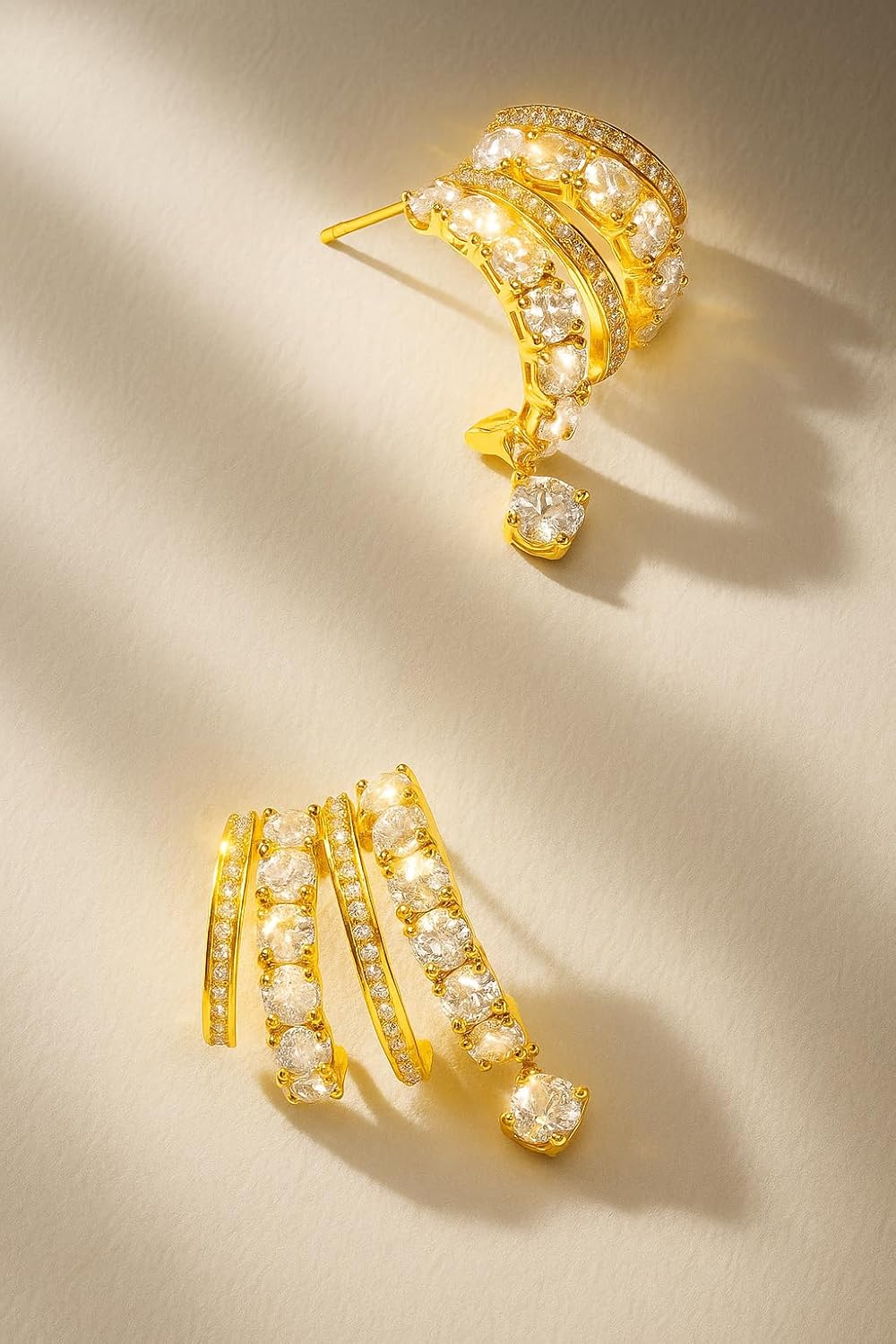 Triple Hoop Illusion Stud Earring for Women – 14K Gold Plated Unique Diamond Huggie Stud Earrings for One Piercing – Faux Multi Hoops Design, Hypoallergenic Fashion Jewelry Earrings - Image 5