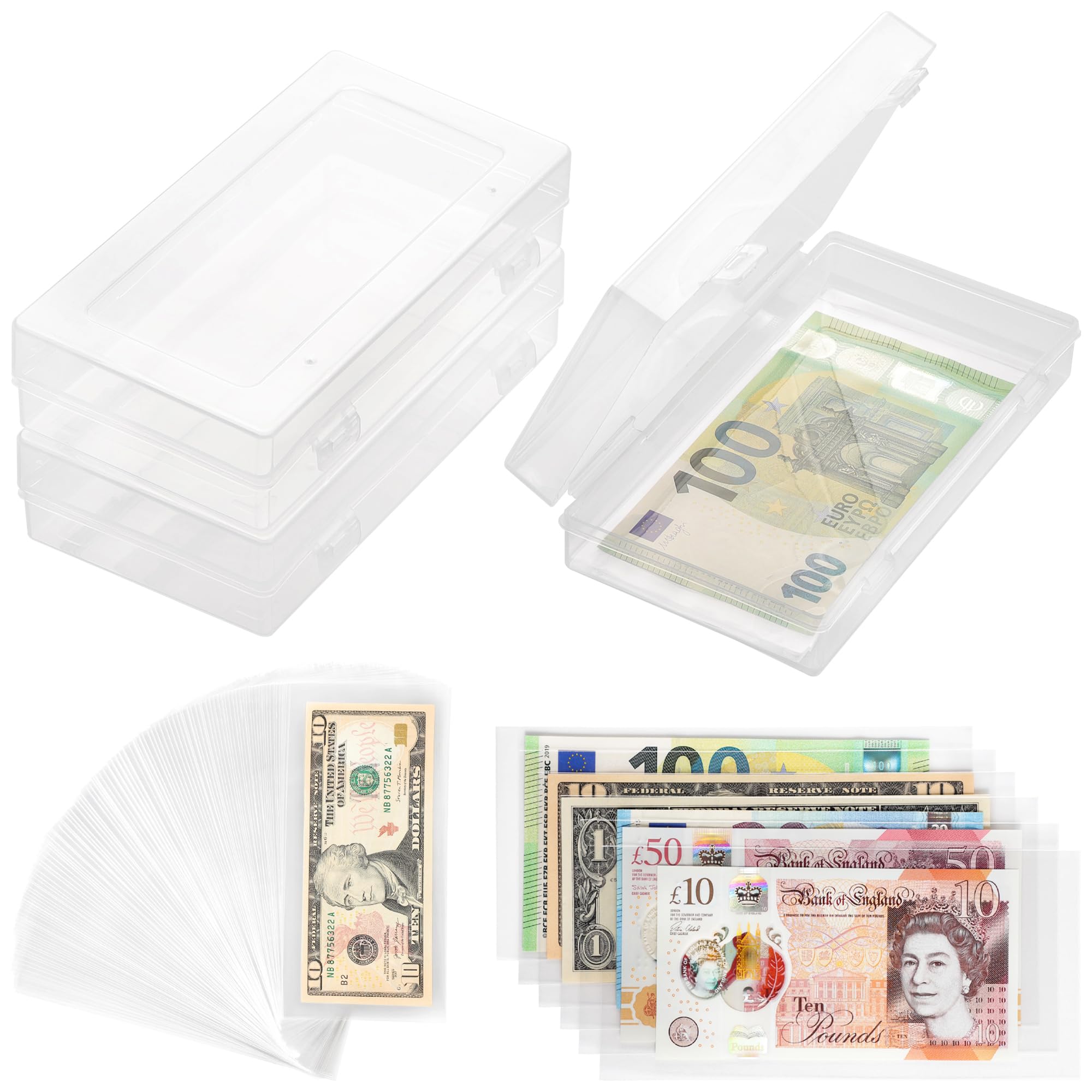 300 Pieces Dollar Bill Holder with 3 Storage Boxes