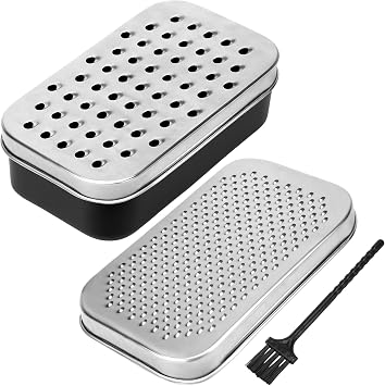 2 In 1 Cheese Grater with Container and Lid Metal Handheld with Storage Box Stainless Steel Citrus Lemon Zester, Fruit Vegetable Onion Choppers, Airtight Includes Hand Peelers, Grinder, Shredder
