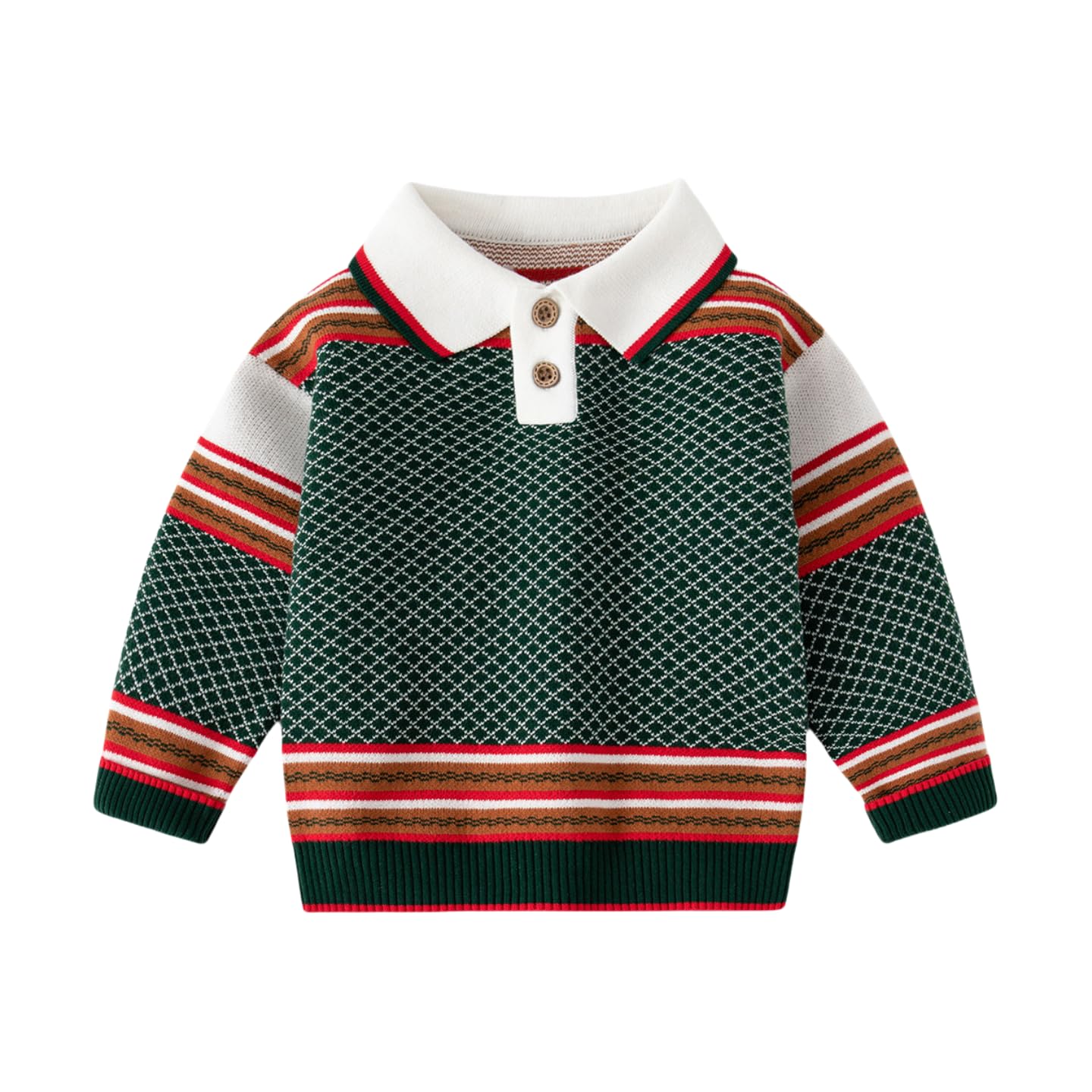 Meufam Baby Baby Stripe Color Block Collar Sweater Cable Knit Sweater for Boys Long Sleeve Crewneck Pullover Sweatshirt (Dark Green,110/3-4 Y,Unisex,Big Kid,US,Age,3 Years,4 Years)