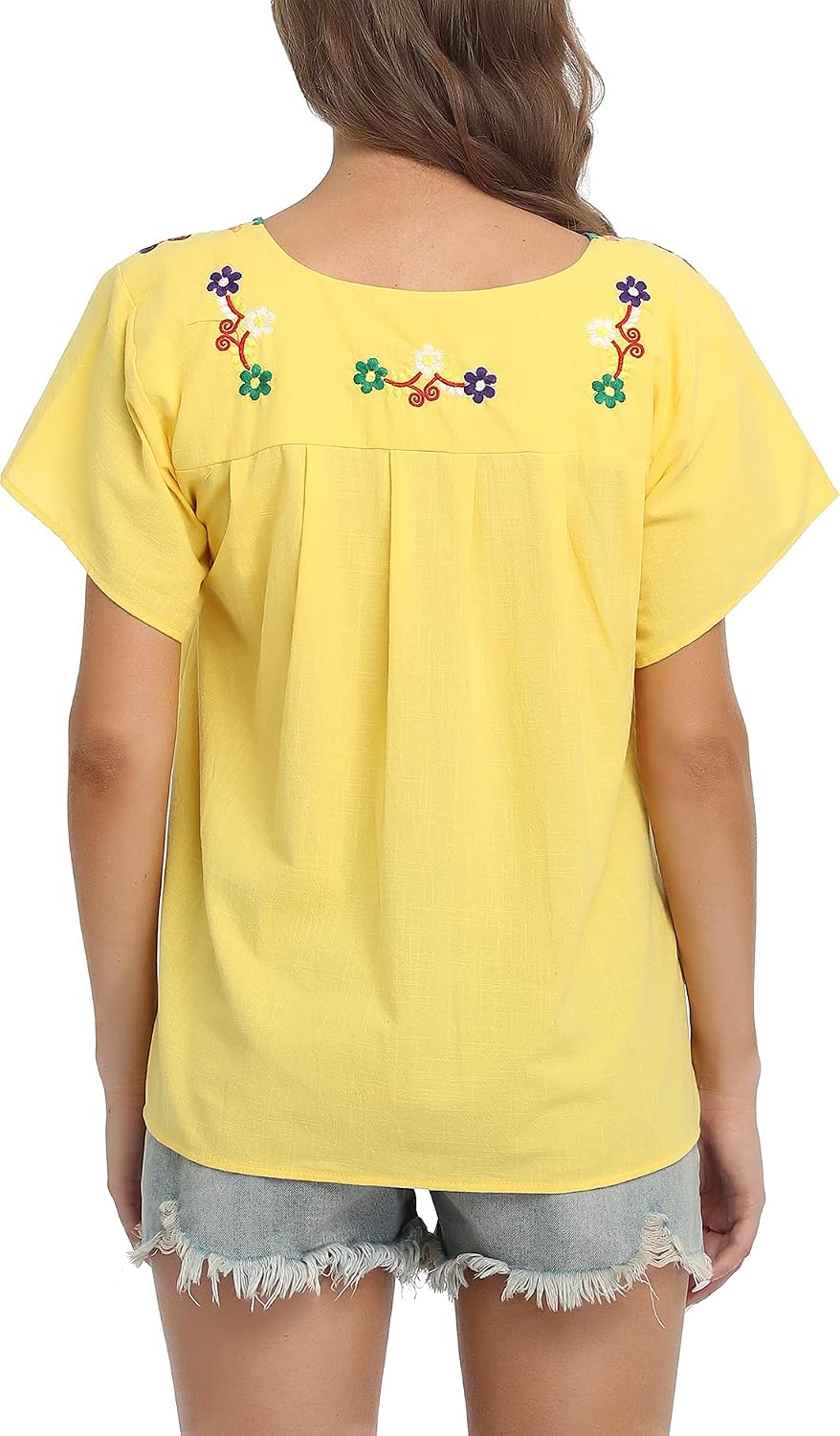 YZXDORWJ Women's Embroidered Mexican Peasant Blouse Mexico Summer Shirt Short Sleeve