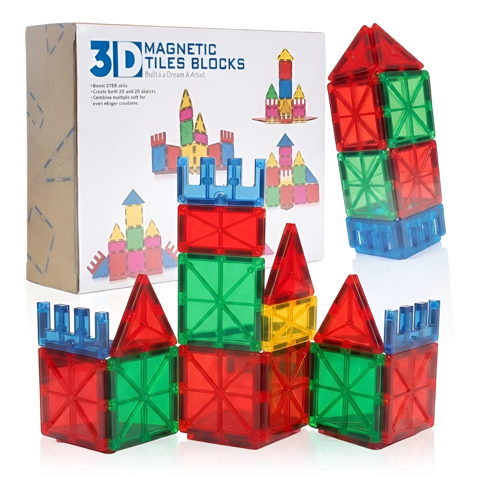 WireScorts® Magnetic Tiles for Kid, Magnetic Building Blocks for Kids 3 4 5 6 7 8 Years, Educational Learning Toys for 2 3 4 5 Year, Magnetic Toys for Kids, Learning Educational Brain Toys - 16 Pcs-image-28